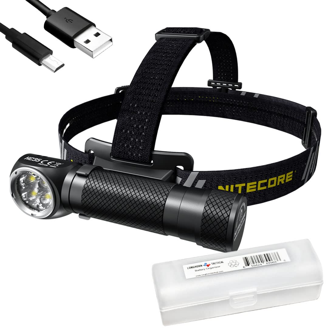 Nitecore Hc35 Headlamp Flashlight With Battery, 2700 Lumen Usb Rechargeable L-Shape Detachable With Lumentac Organizer