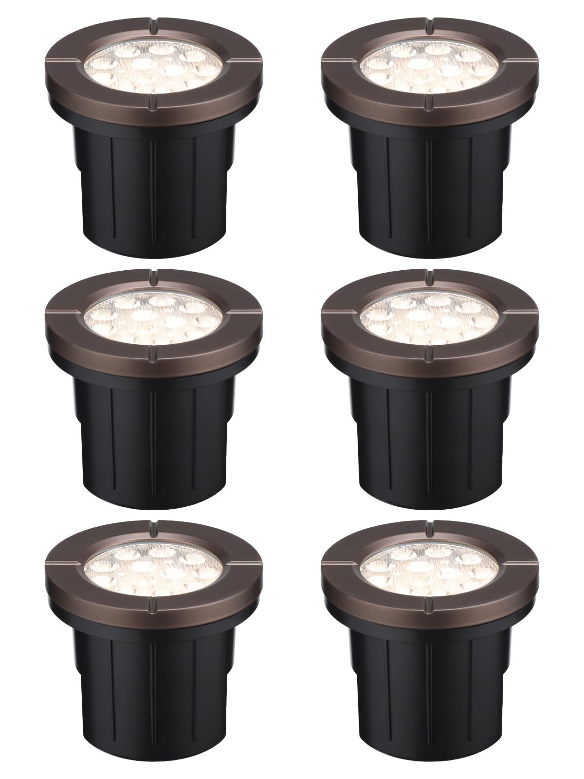 LEONLITE 6W LED Well Lights, IP67 Waterproof, Aluminum, 3.38 Inch, Oil Rubbed Bronze, Low Voltage 12-24V, Pack of 6,