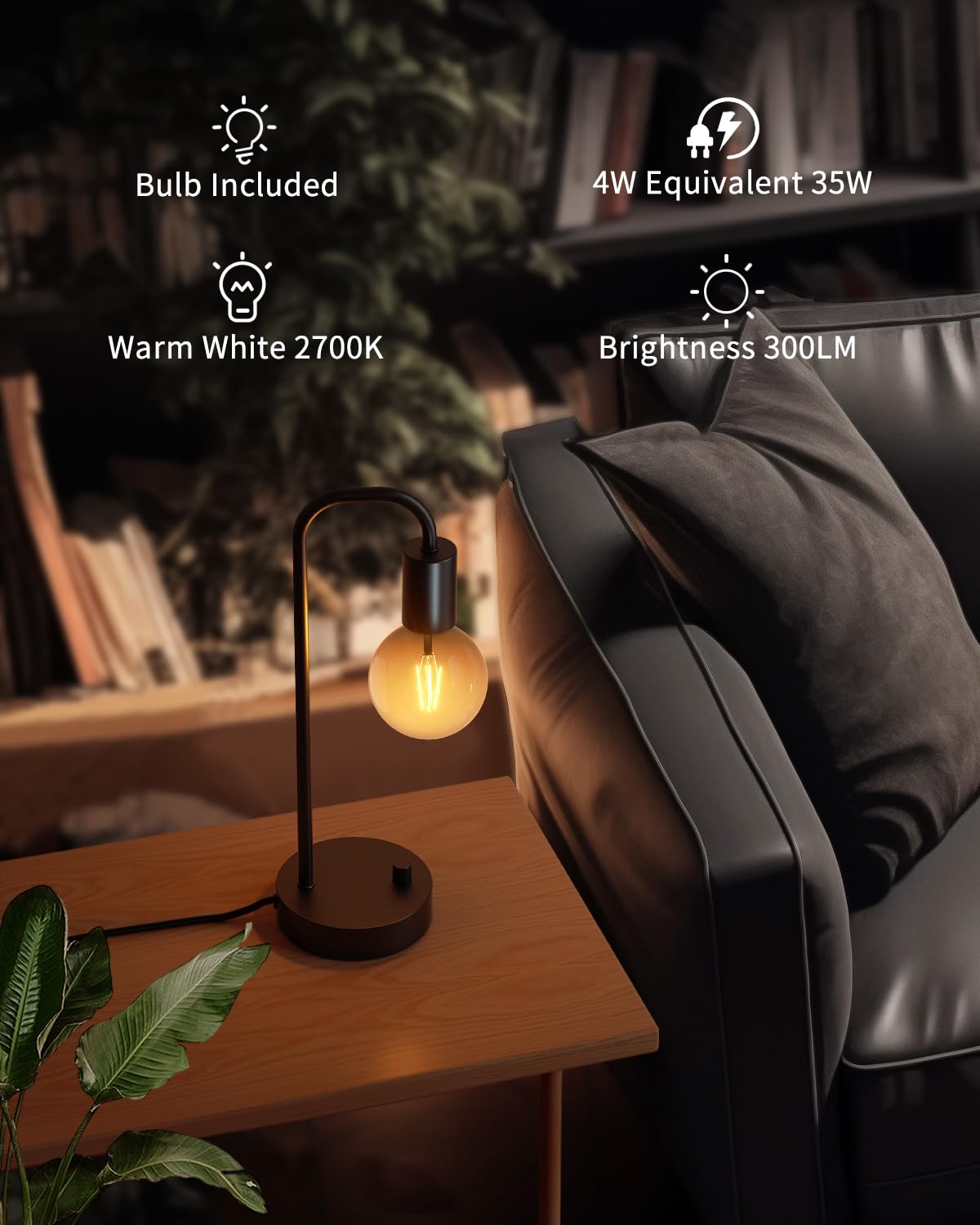 Onewish Industrial Table Lamp Set Of 2 With Usb C&A Charging Port, Stepless Dimmable Nightstand Bedside Lamps For Bedroom,Desk L