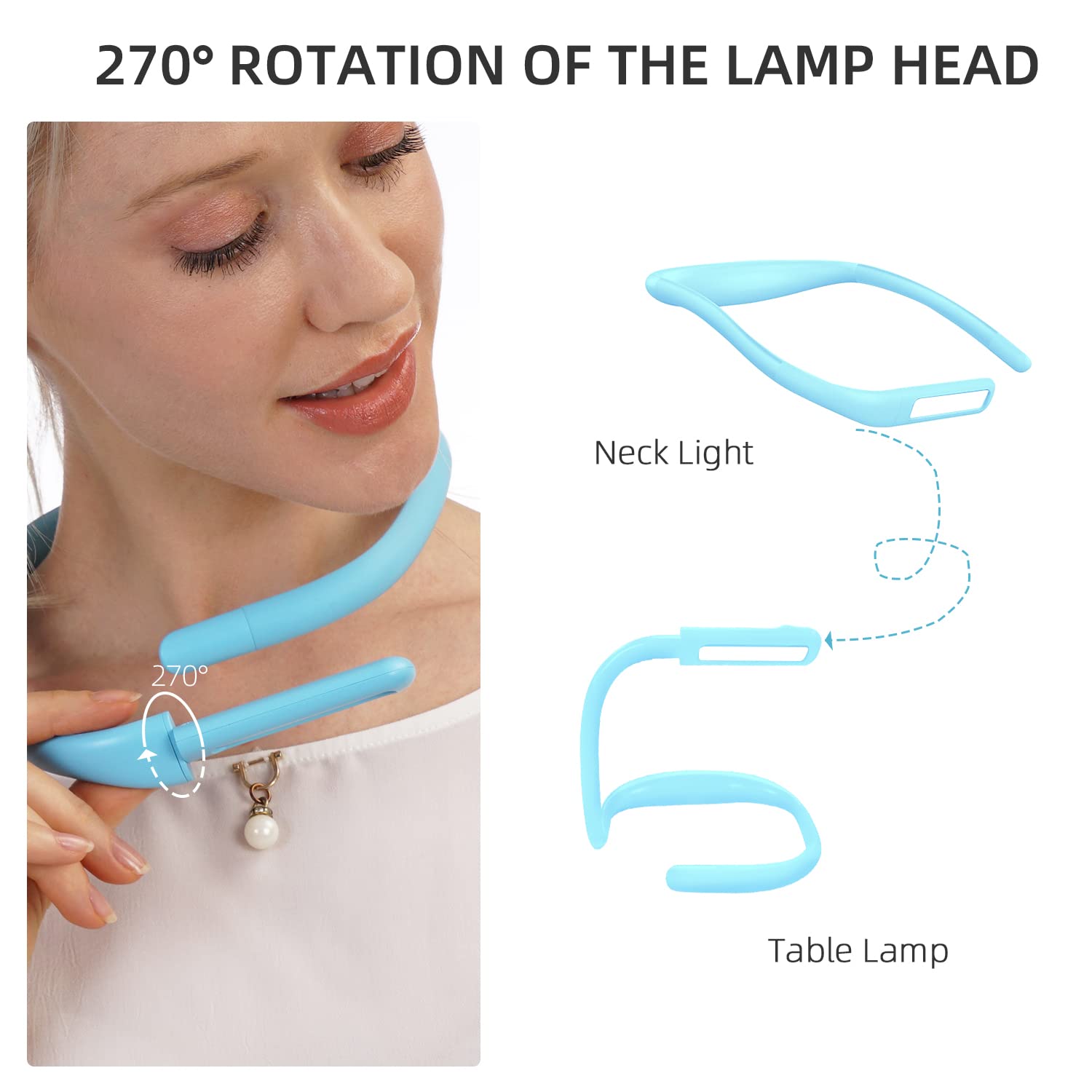 LALAKU LED Neck Light, Adjustable Brightness, 3 Color Modes, 2PCS, Blue, Model GH-8, Ideal for Reading, Camping, and Night Activities
