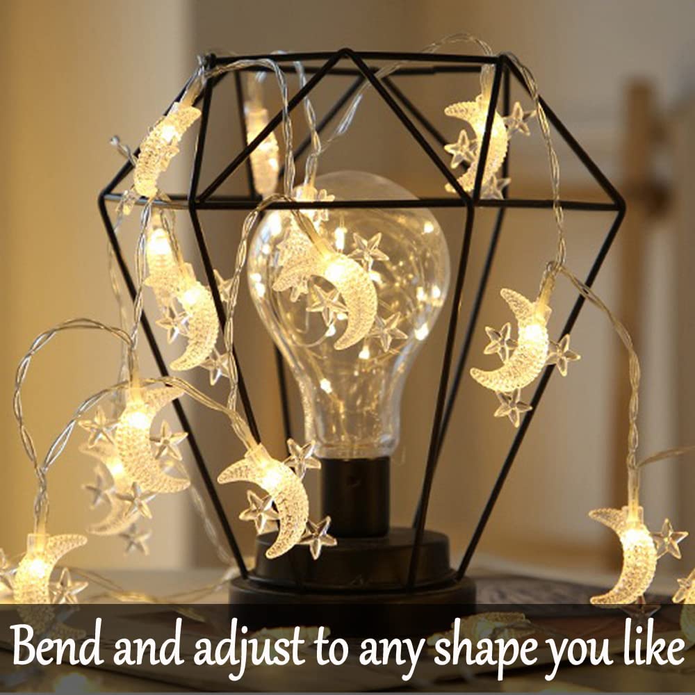 Fielegen 40 Led Moon String Lights Battery Operated 20Ft Moon Mini Star Fairy Lights For Patio Garden,Wedding Garden Decoration,Party Festival Lights, Ramadan Decorations Light