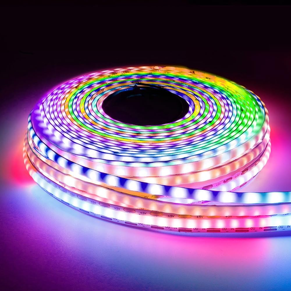 Xnbada 160Leds/M 16.4Ft Ws2812B Ws2812 Cob Led Strip,Dc5V 10Mm Width Individually Addressable Dream Color Flexible Smart Light Tape For Bedroom,Kitchen,Stage,Tv Backlight(No Adapter Or Controller)