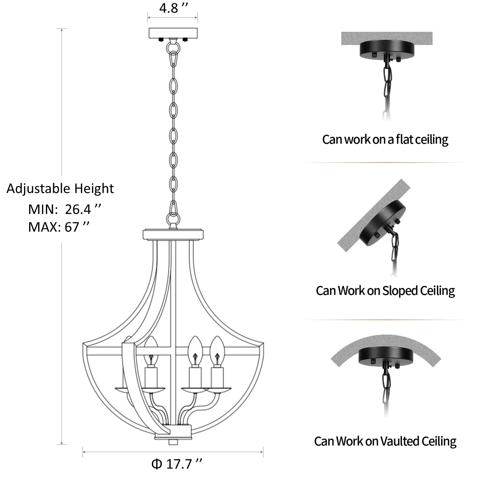 Woaekr 17.7&quot; Modern Farmhouse Geometric Chandelier, 5-Light Rustic Pendant Lighting For Dining Room