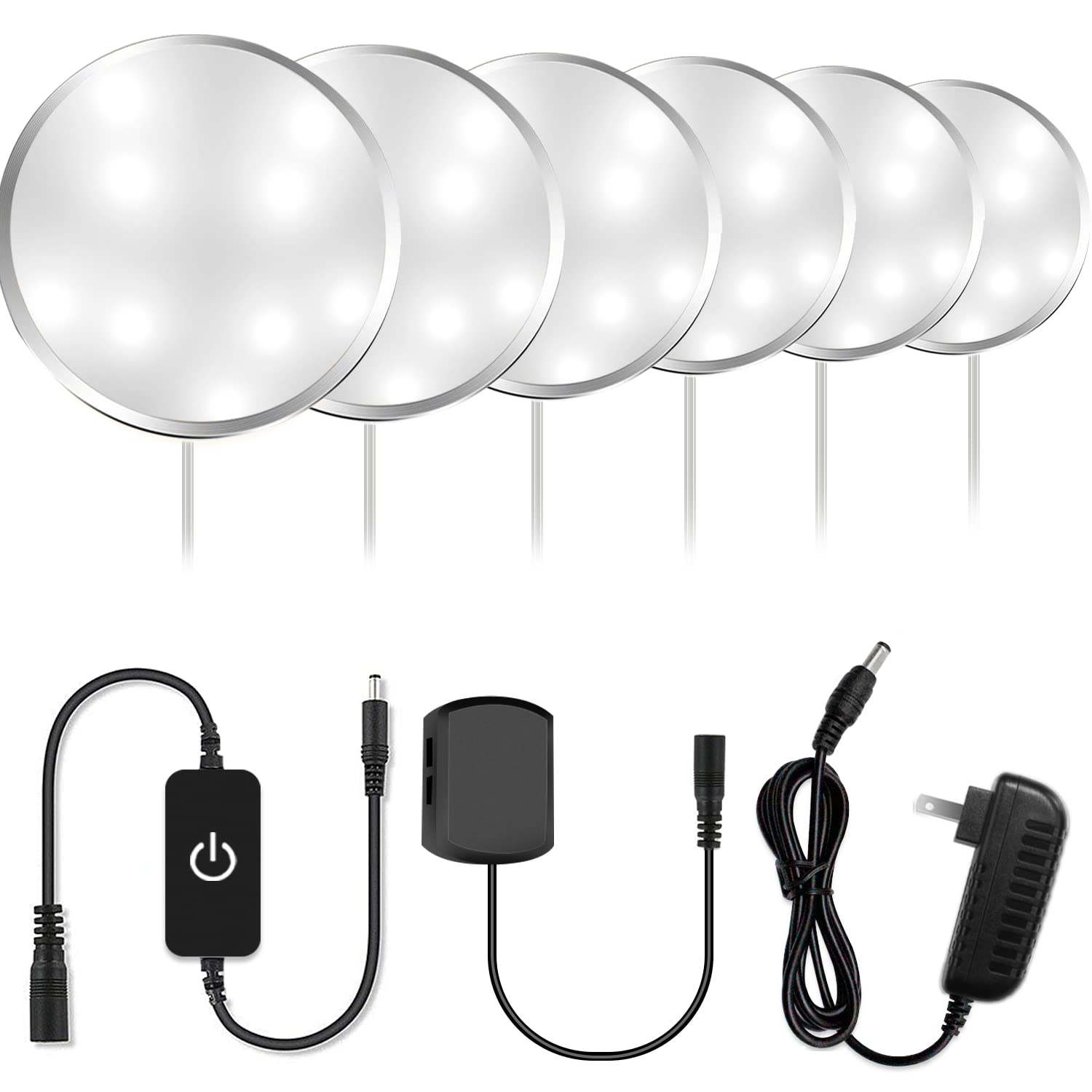 Ygs-Tech Led Under Cabinet Lighting Kit, 1020 Lumens Led Puck Light, 5000K Daylight White, Cri90+, Touch Dimming, Silver Trim Al