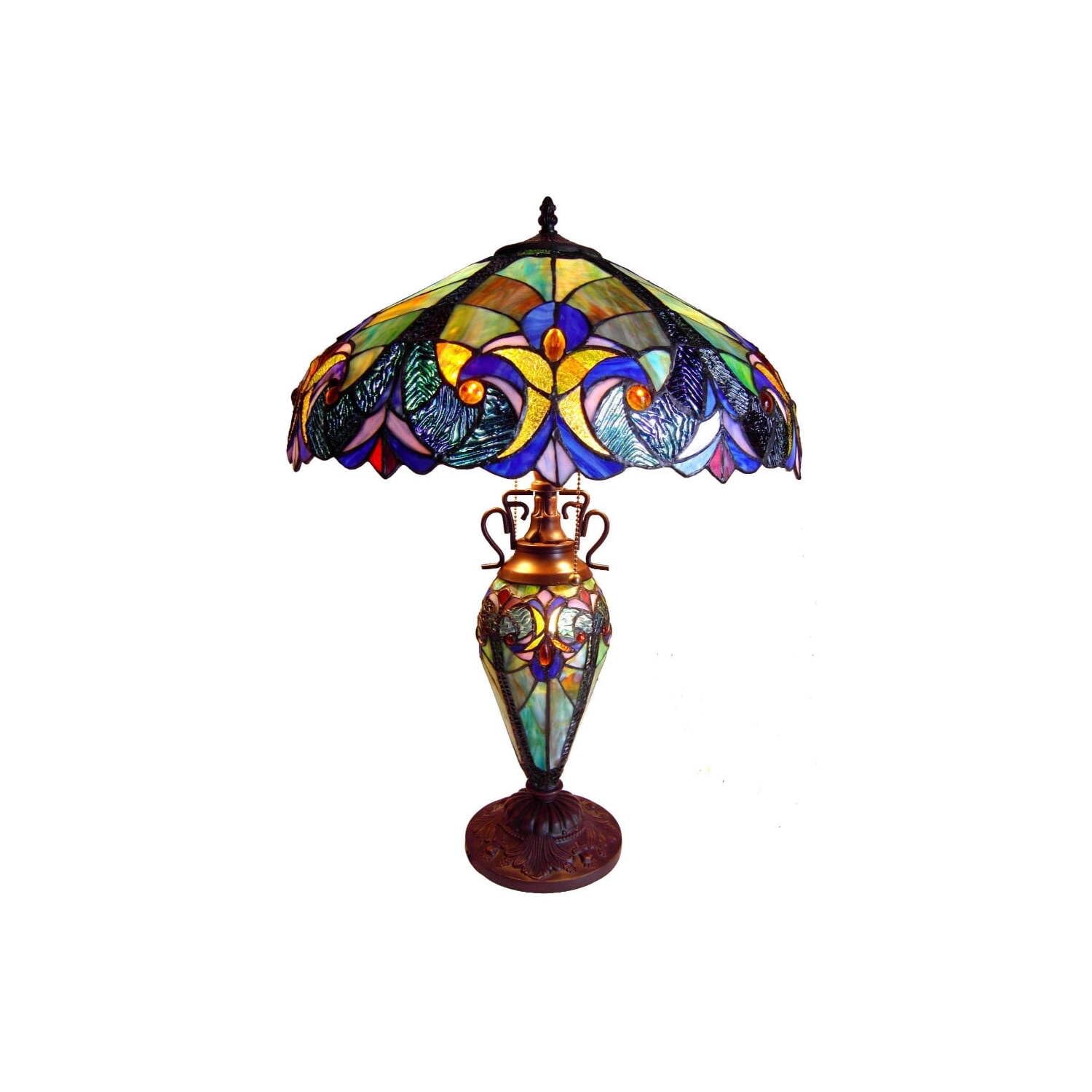 Chloe Liaison Tiffany-Style 3 Light Victorian Double Lit Table Lamp 18&quot; Shade