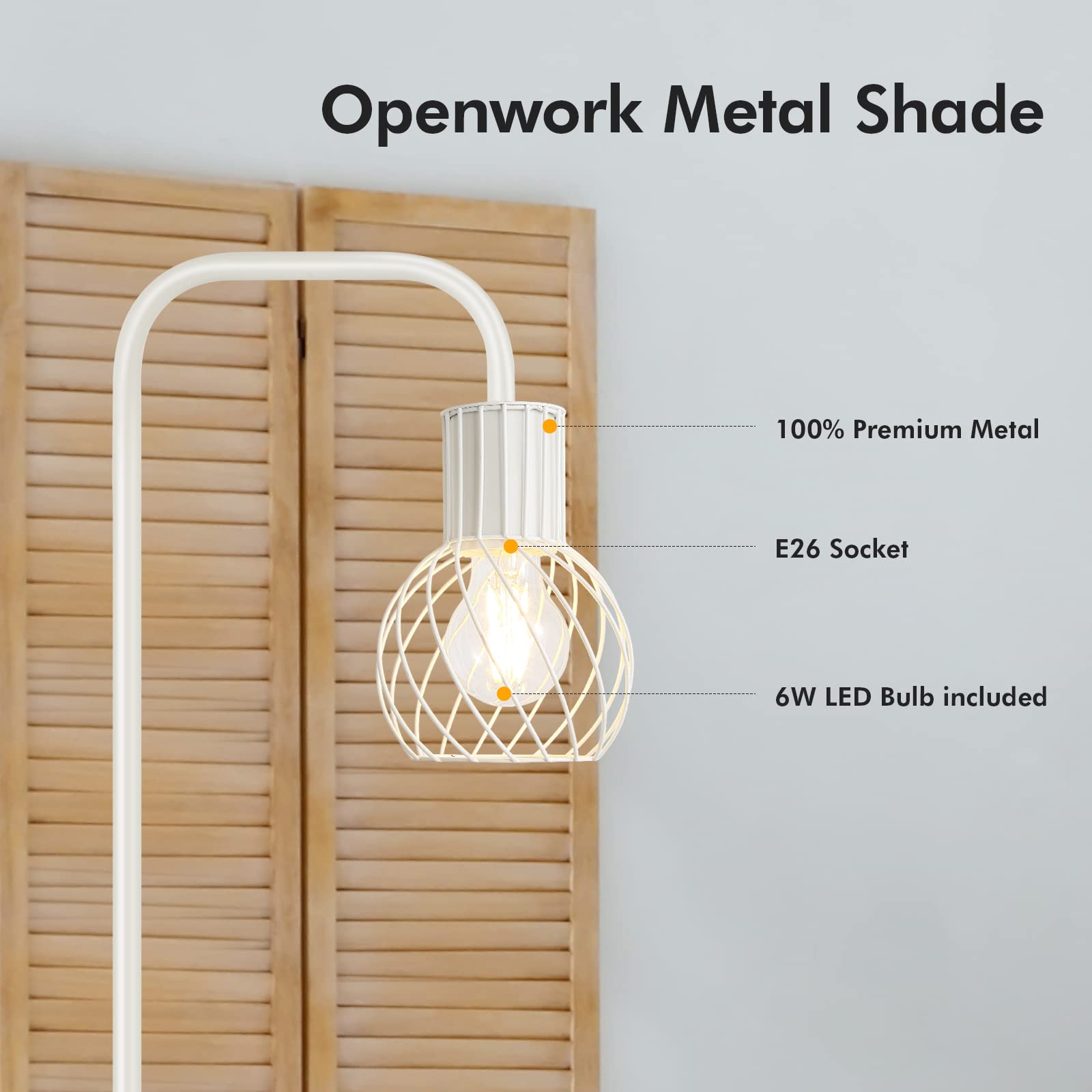 Auquee White Industrial Floor Lamp With 6W Led Bulb & Foot Switch - Modern Metal Design