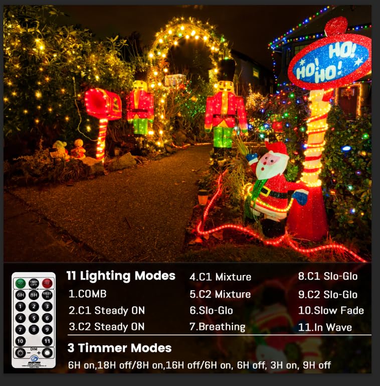 Christmas Lights Outdoor, 1000 Led 344Ft Fairy String Lights 2 Colors In 1 Plug In Waterproof With Remote, 11 Modes With Timer F