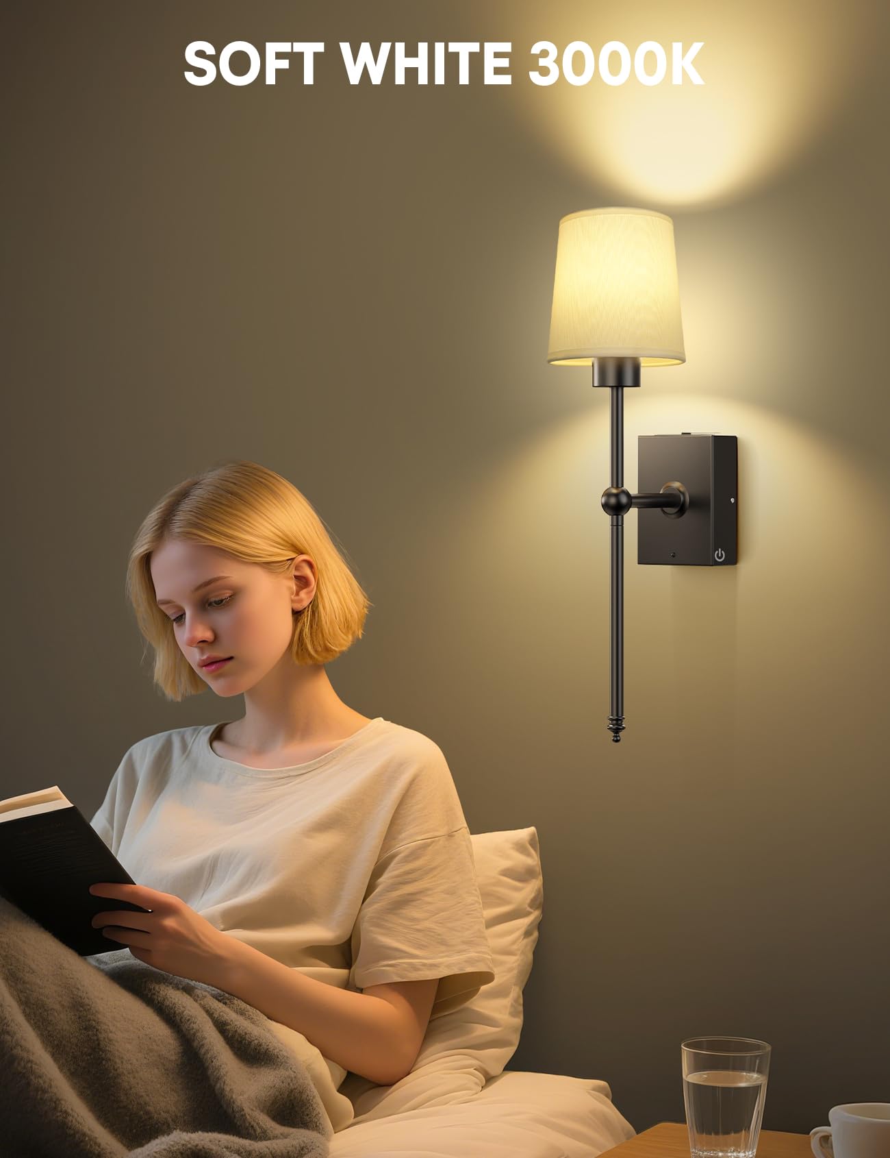 TOOWELL Battery Operated Wall Sconce Set of 2, Dimmable LED, Black, 8000mAh, Wireless Remote, Ideal for Home Decor