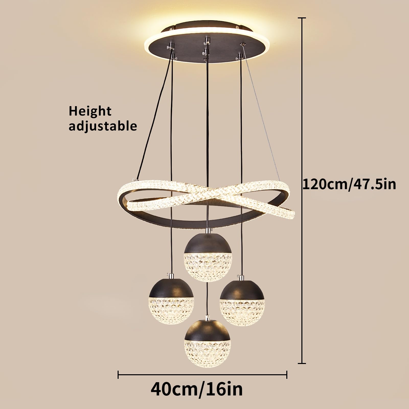Spavzeme Modern Led Chandeliers, Dimmable 3-Color Kitchen Island Pendant Light For Dining Room, Bedroom, Living Room, Contempora