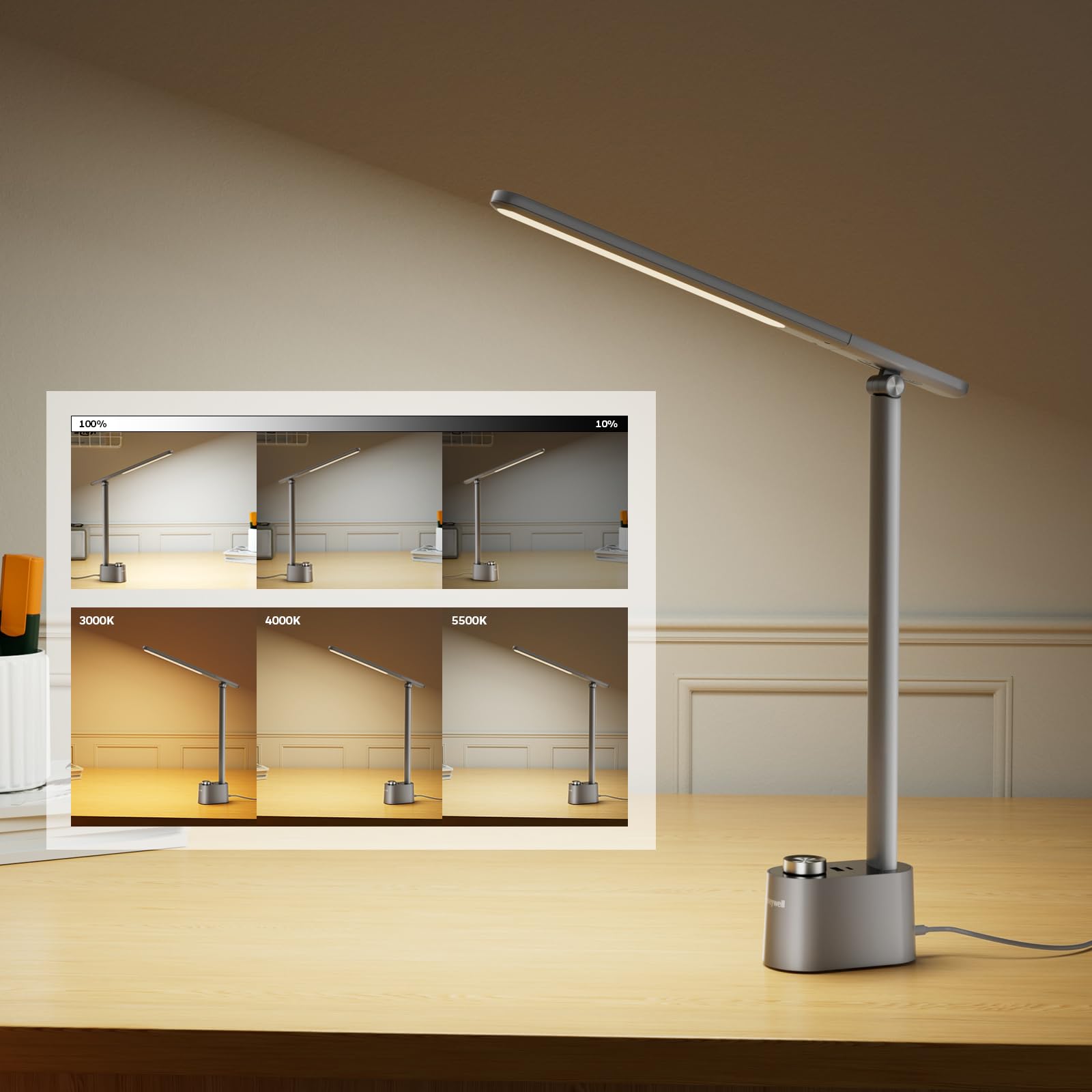 Honeywell LED Desk Lamp - H01 Pro Sunturalux™ Dimmable Light with USB Charging, Gray