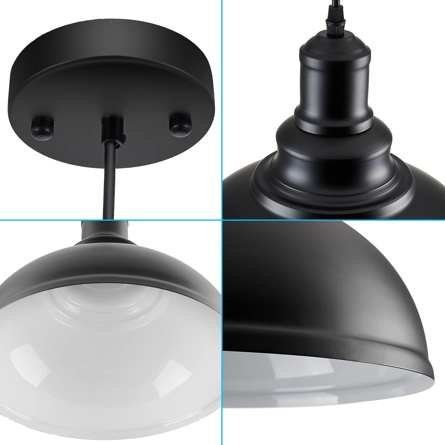 Loehinle 3Pcs Pendant Lighting, Vintage Industrial Fixtures, Black Metal Chandelier Lights, Ceiling Lamp For Kitchen Home Island