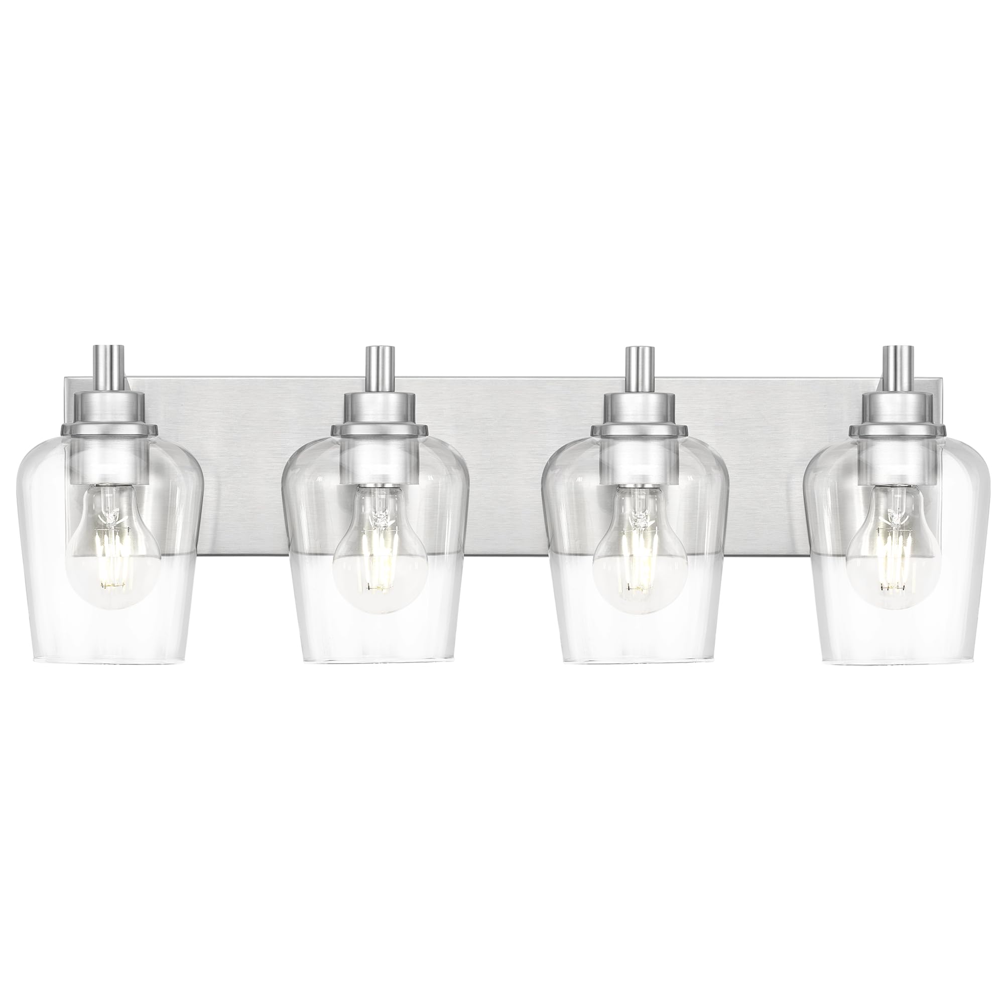 METWET 4-Light Bathroom Vanity Light Fixtures, Brushed Nickel, Clear Glass Wine Glass Shade, Model VL155-BN-4