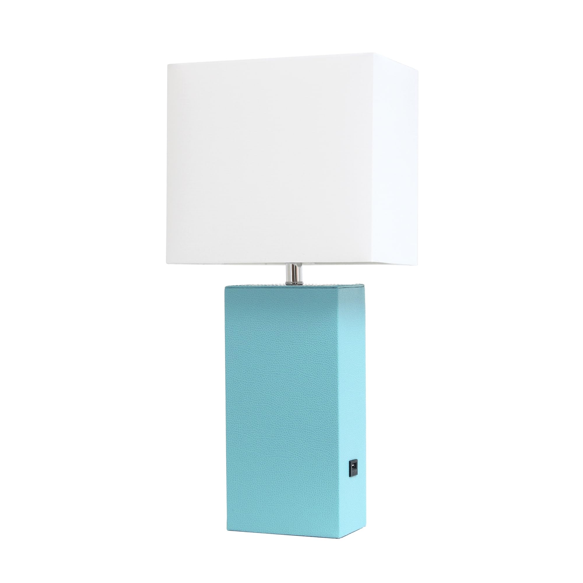 Elegant Designs Lt1053-Aqu Modern Leather Usb And White Fabric Shade Table Lamp, Aqua - (Pack Of 1)