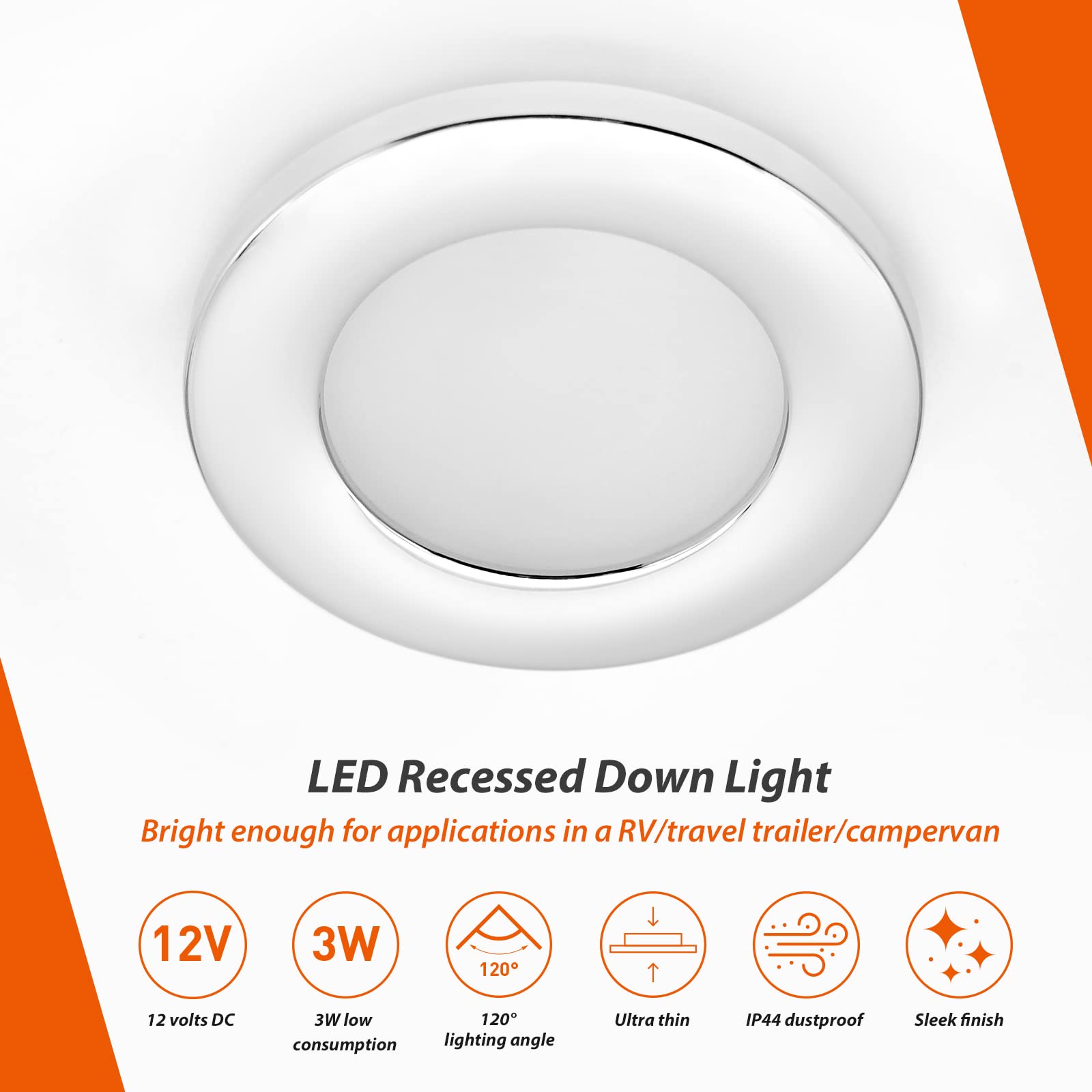 Dream Lighting 12V Rv Interior Led Puck Lights Recessed Kitchen Ceiling Cabinet Cool White Lighting 2.8Inch, Chrome Shell, Pack Of 10