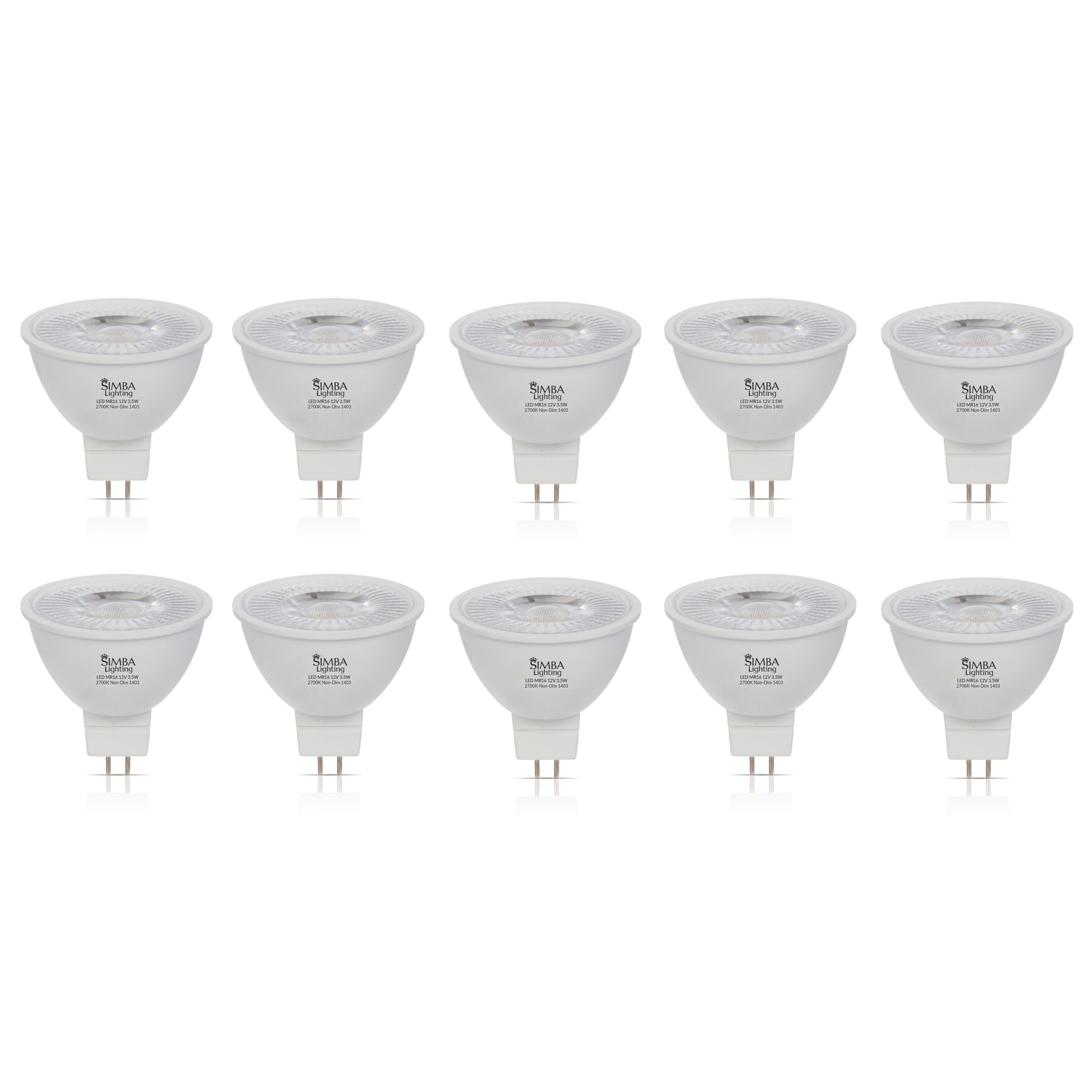 Simba Lighting Led Mr16 3.5W 12V Light Bulb (10 Pack) 20W Halogen Spotlight Replacement For Landscape  Accent  Track Lights  Desk Lamps  Bab C  Gu5.3 Bipin Base  2700K Warm White  Not Dimmable