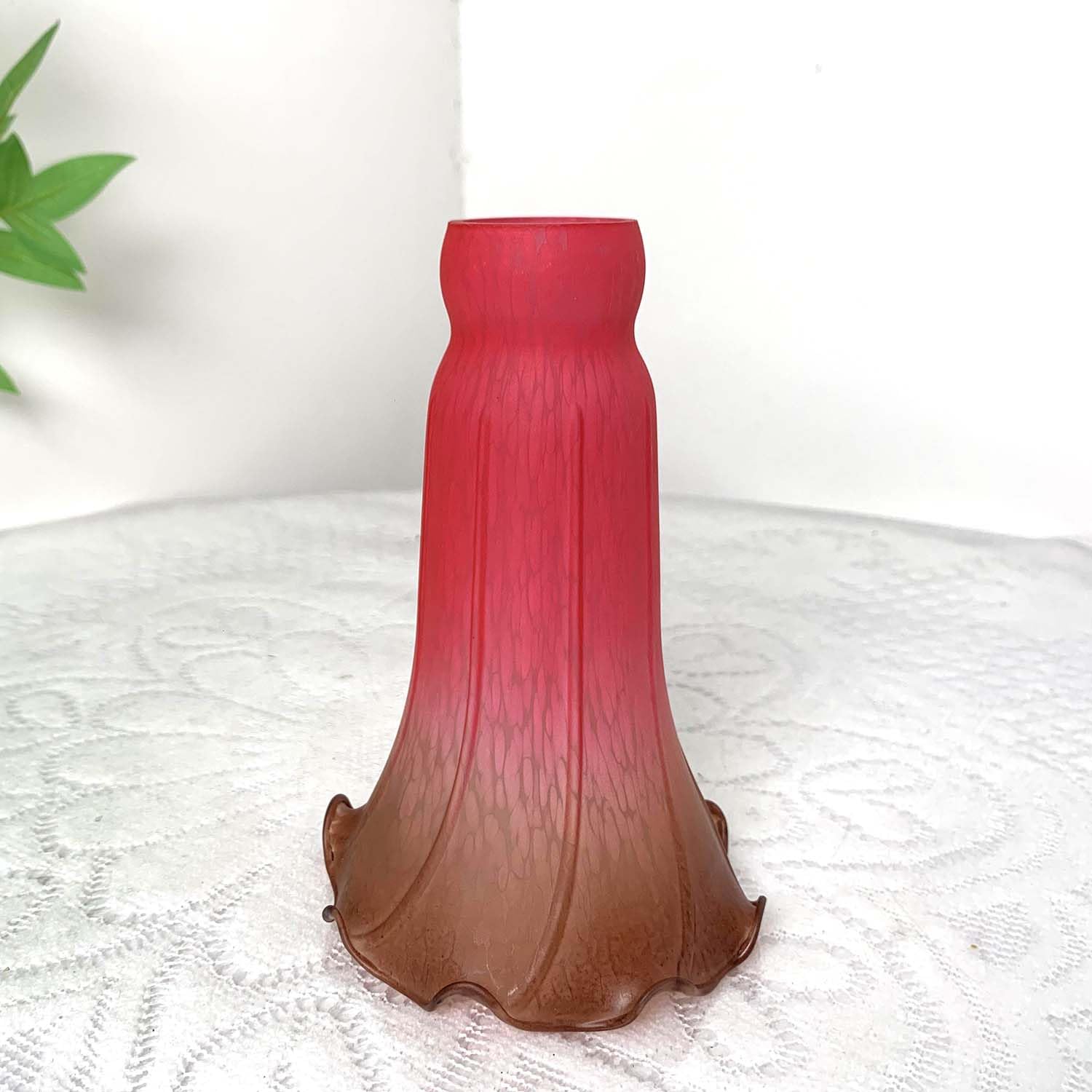 Bieye Lily Flower Blown Glass Lampshade, Large Red Brown, I.D. 1.26" x O.D. 1.5", Model LILYSHADE