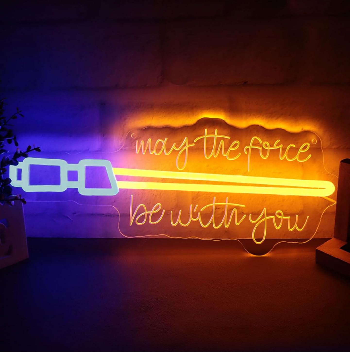 Pinlangdou Neon Orange Lightsaber Sign - Dimmable Wall Decor for Game Room, Bedroom, Living Room - May The Force Be With You - Model Pinlangdou-07