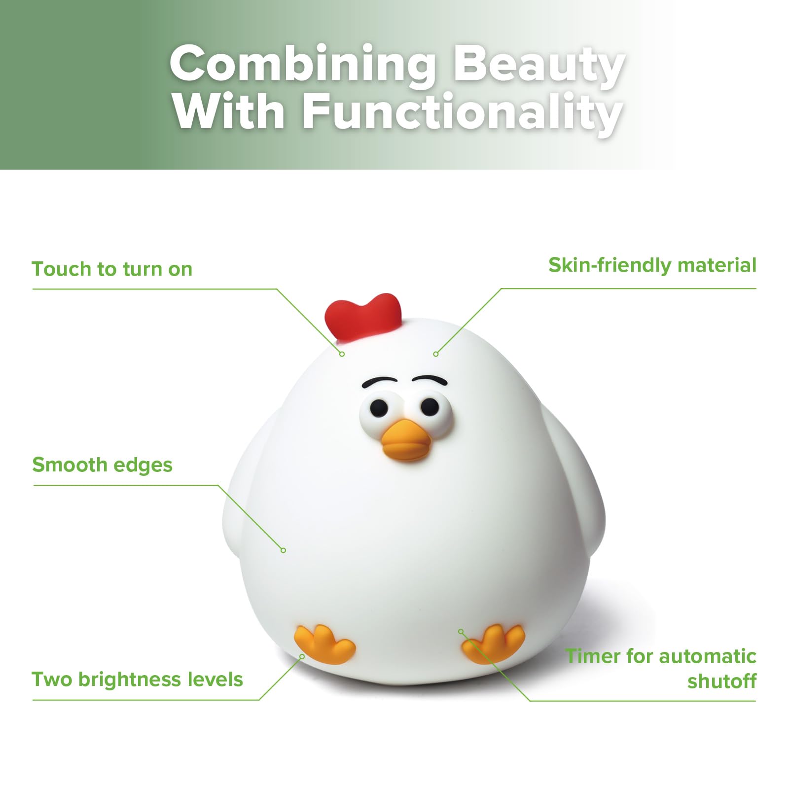haakaa Baby Night Light | USB Rechargeable LED Funny Animal Cute Chicken Squishy Lamp for Kids,2-Level Dimmable Silicone Nursery