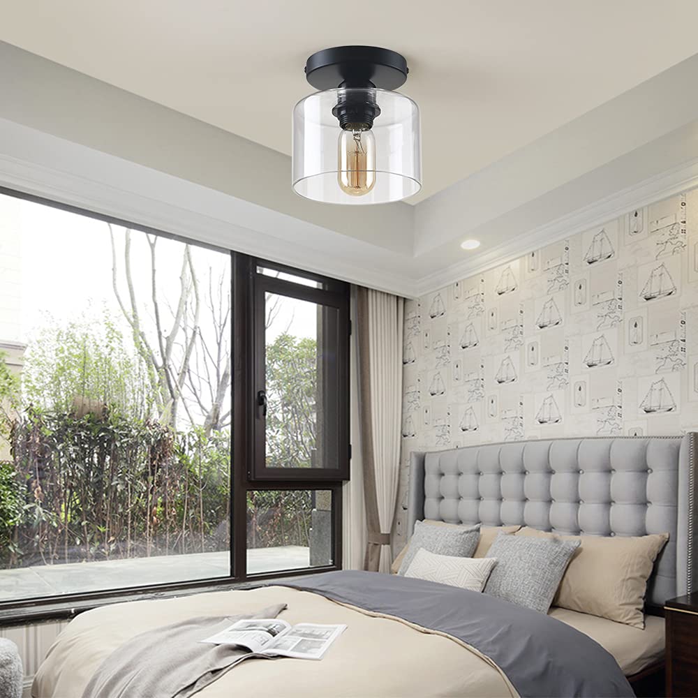 Deamakk Modern Semi-Flush Mount Ceiling Light, Rustic Ceiling Light Fixture For Closet, Hallway, Kitchen, Dining Room, Farmhouse