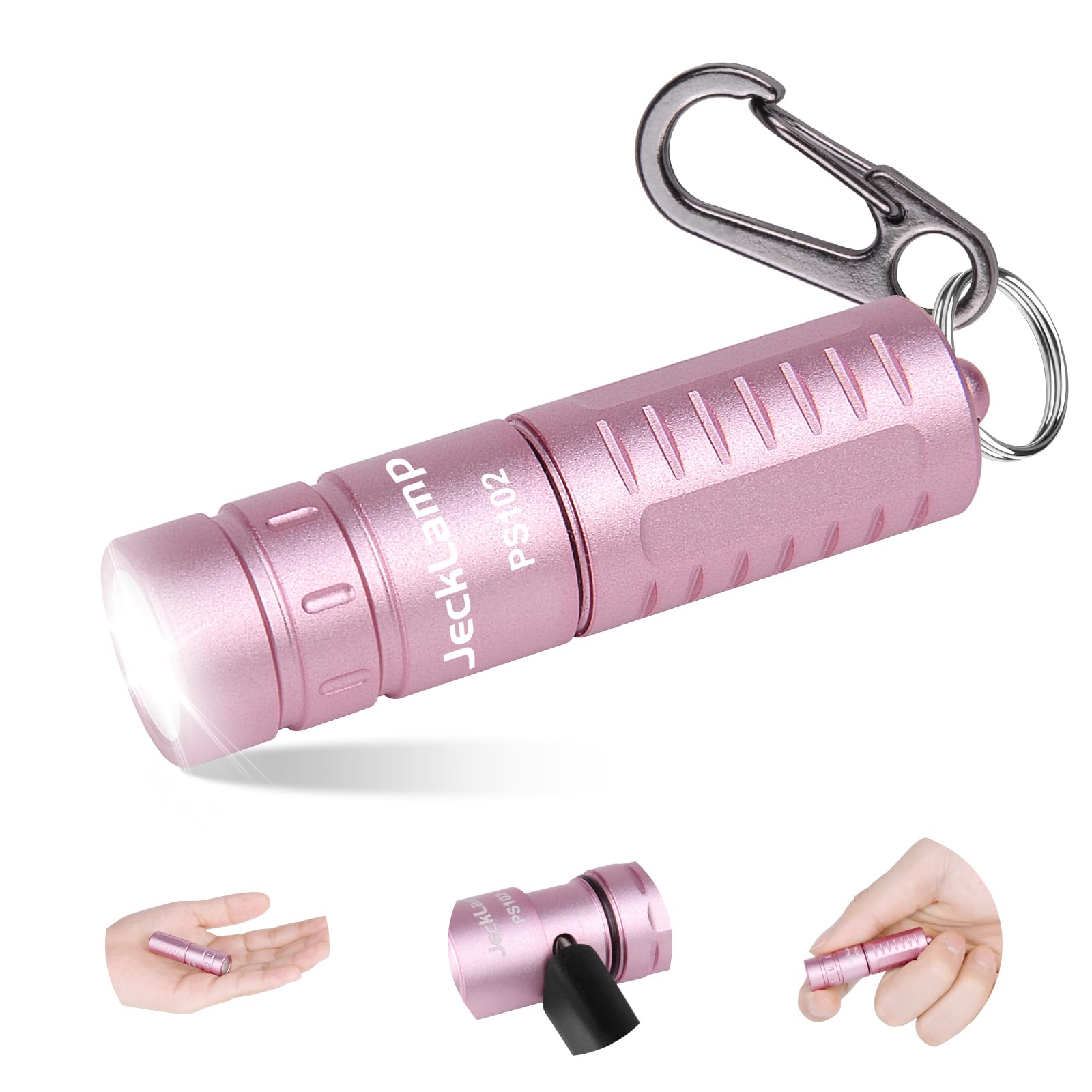 JECKLAMP Rechargeable Keychain Flashlight, 200 Lumens, Aluminum, Model PS102, Pink