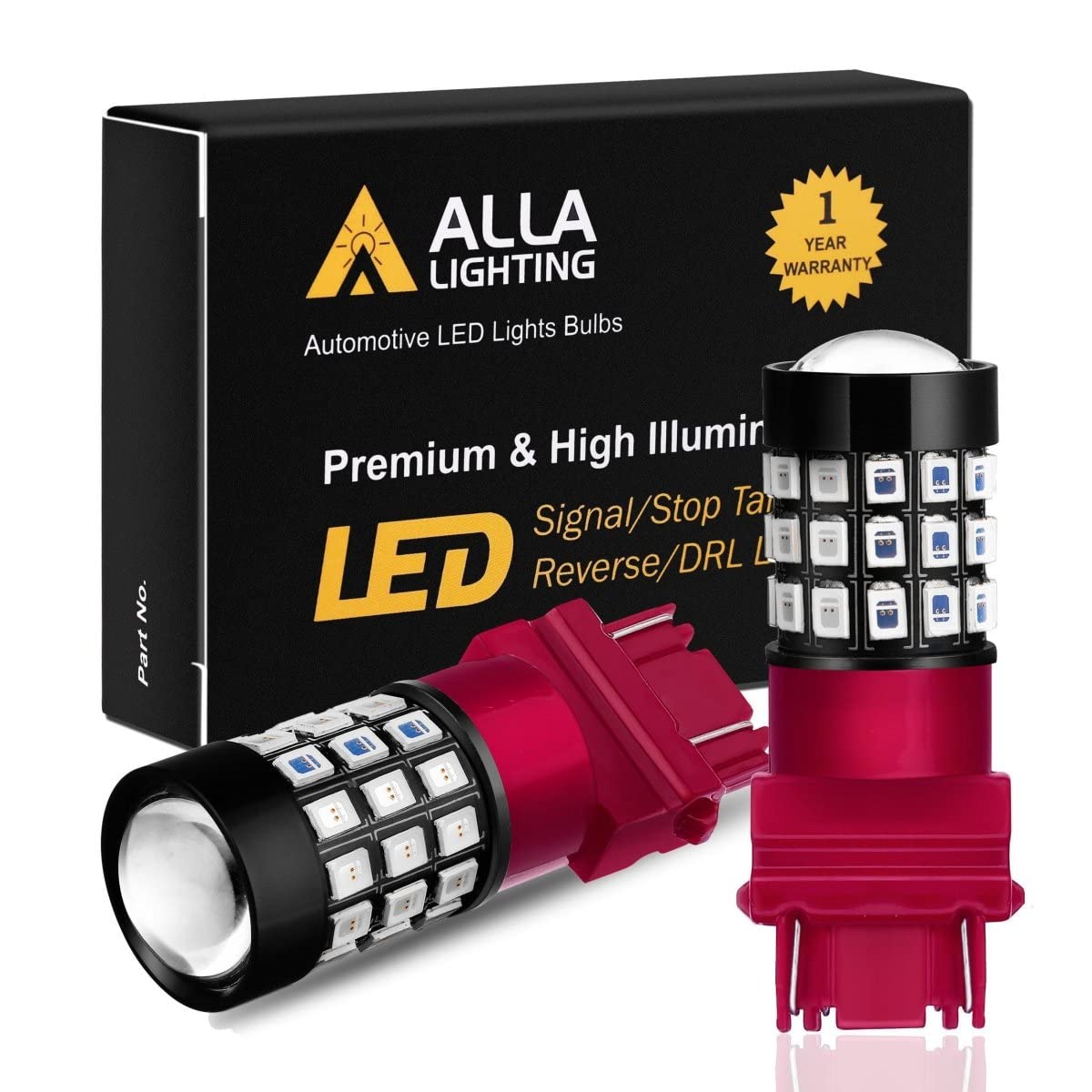 Alla Lighting 3156 3157 Red LED Bulbs, Super Bright Brake Tail Turn Signal Lights, Model Alla-2835-3157-39R-Red