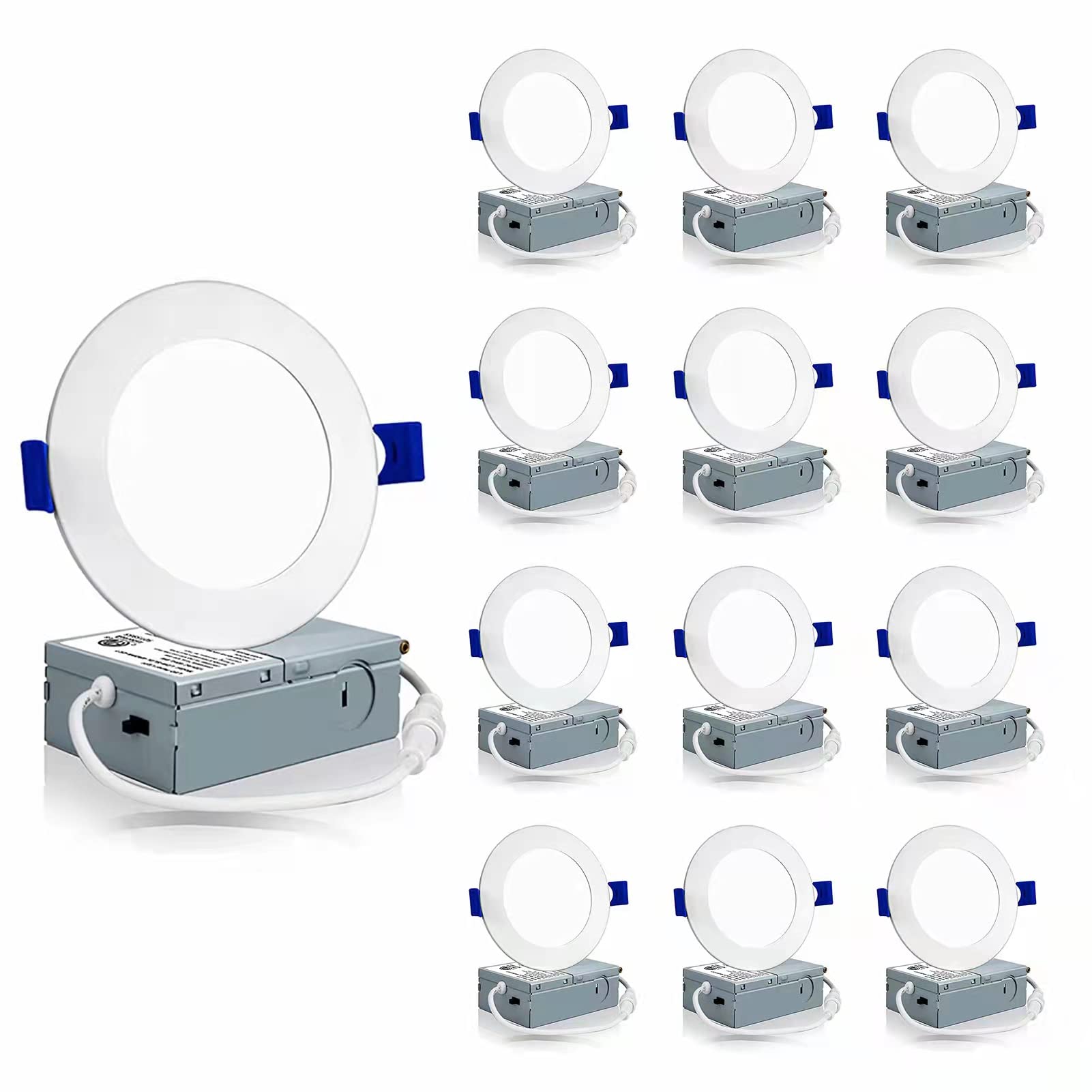 Meconard 12 Pack 4 Inch Ultra-Thin Led Recessed Ceiling Light With Junction Box, 3000K/4000K/5000K Selectable, 9W=75W 750Lm High Brightness, Dimmable Canless Downlights, Etl And Energy Star Listed