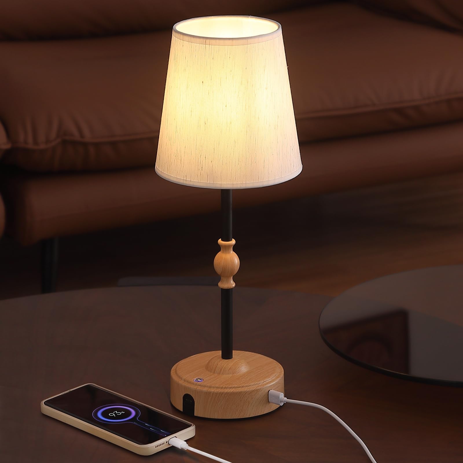 MEIXISUE Small Cordless Rechargeable Table Lamp,Nightstand Bedside Lamp,10000mAh Battery Operated,The USB Port to Charge Your Ph
