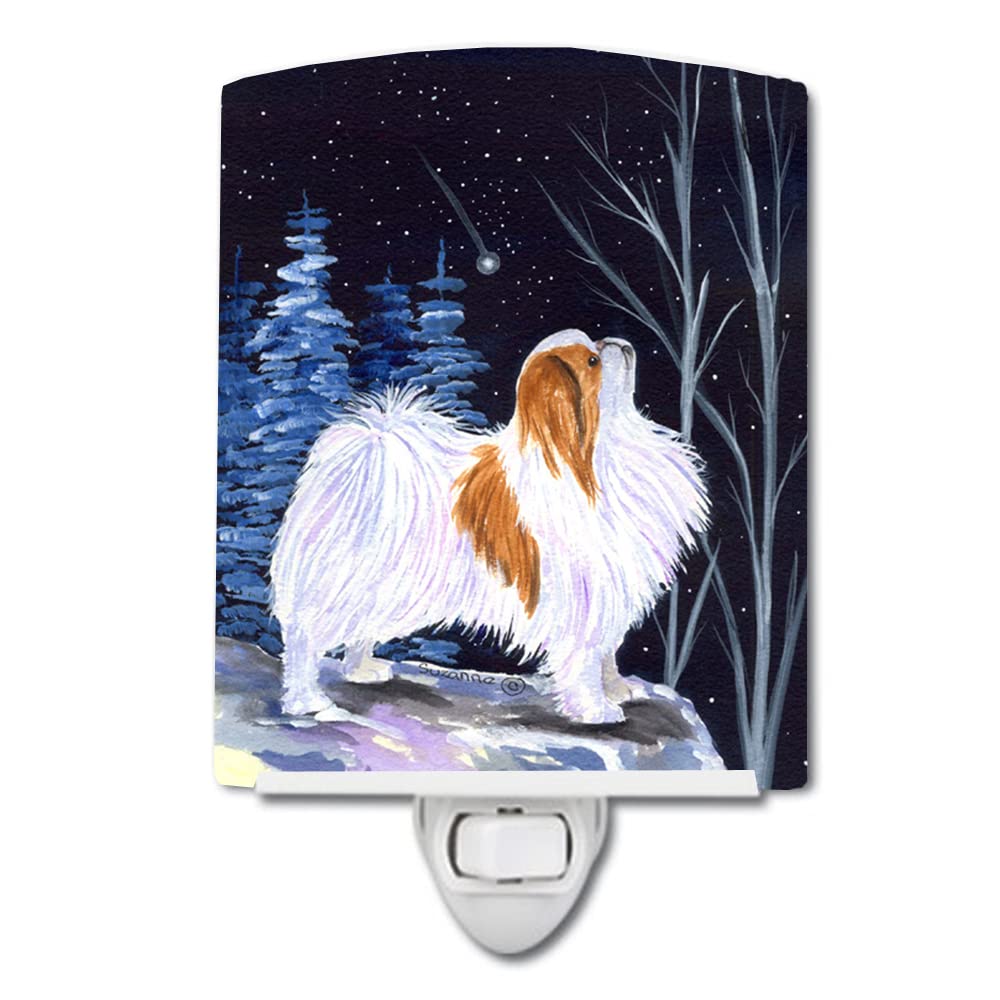Carolines Treasures Night Light, Ceramic, 6x4x3in, Starry Night Japanese Chin, UL-Certified, Multicolor