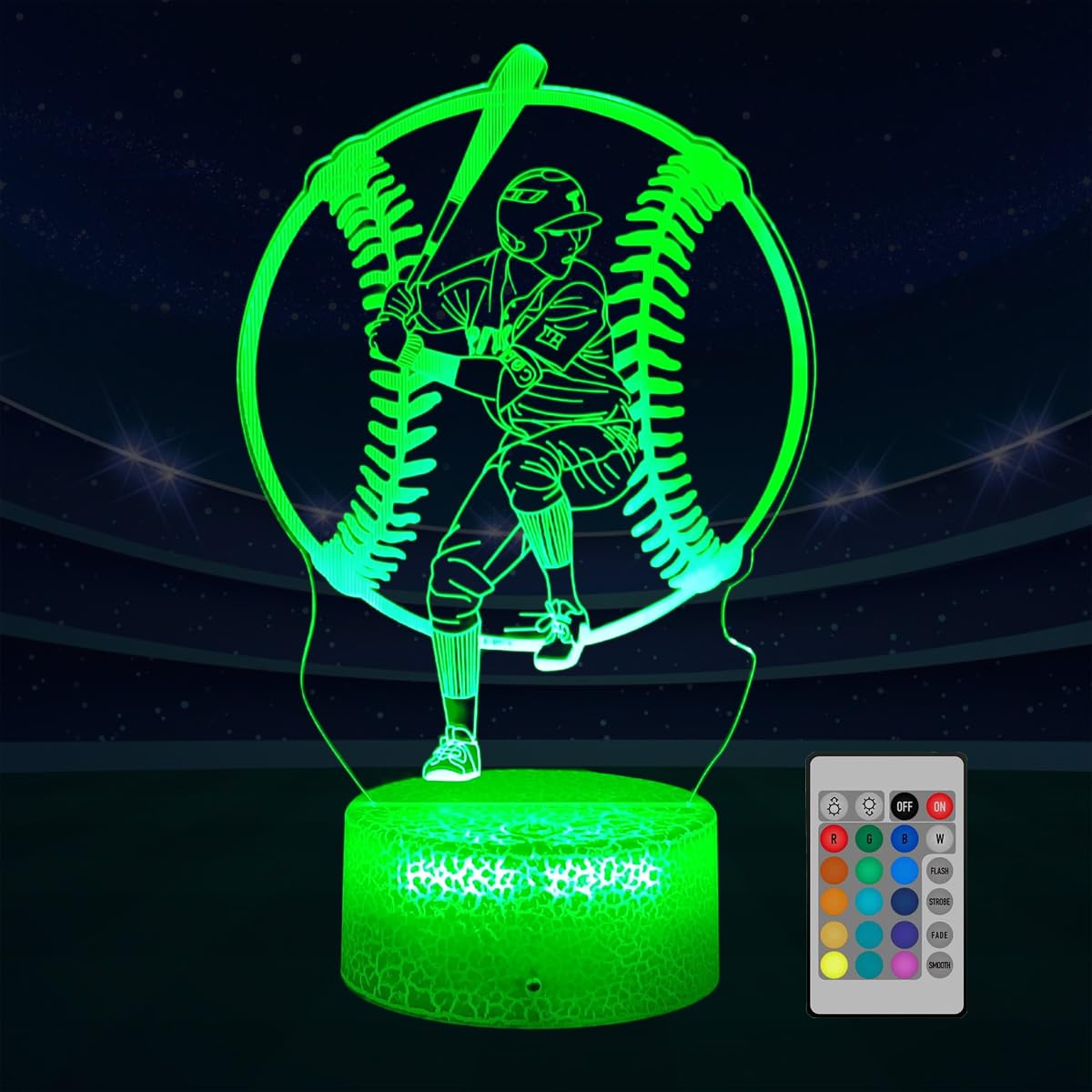 LEDERGO Baseball Night Light for Boys,16 Colors Christmas Lighting Gift RGB Touch Remote Controller Desk Lamp for Baseball Fan H
