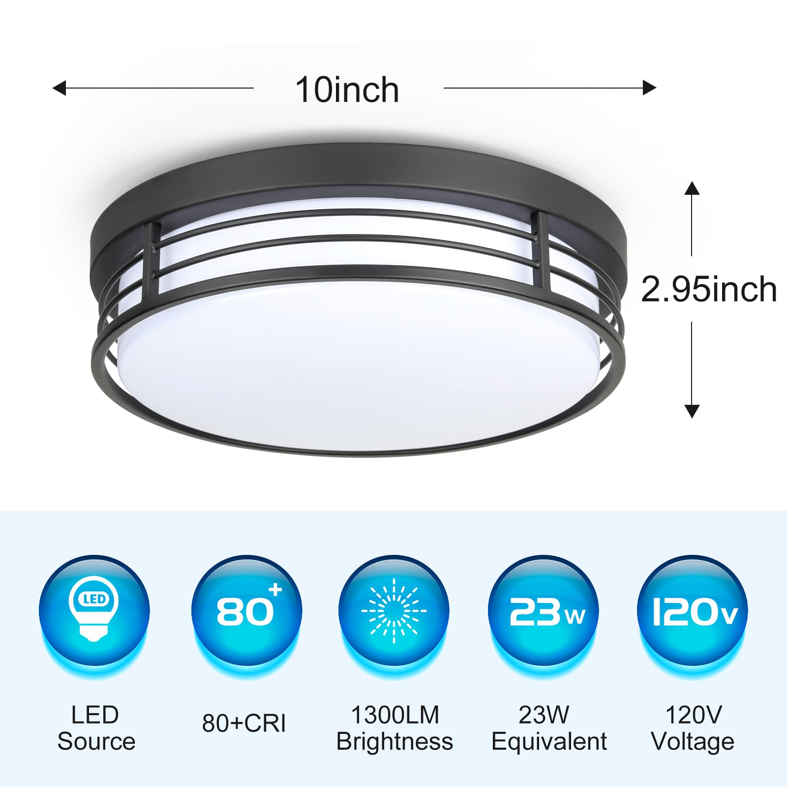 Wisbeam 10 Inch Led Ceiling Lighting Fixture, 23W Black Flush Mount Ceiling Light With 5Cct(2700K/3000K/3500K/4000K/5000K), Dimm
