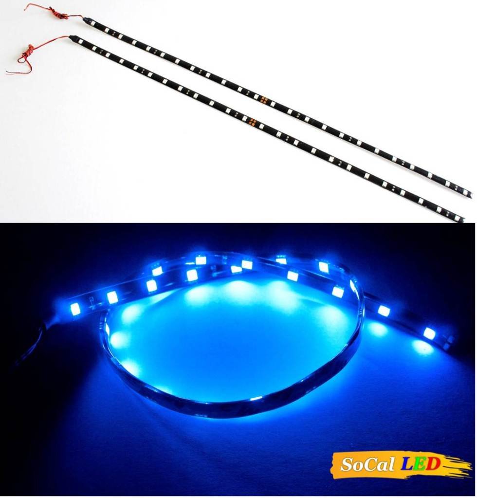 Socal-Led 2X 60Cm 24'' Blue Flexible Led Strips High Power Bright 5050 12 Smd Car Drl Under Dash Accent Light, Waterproof, Cutta
