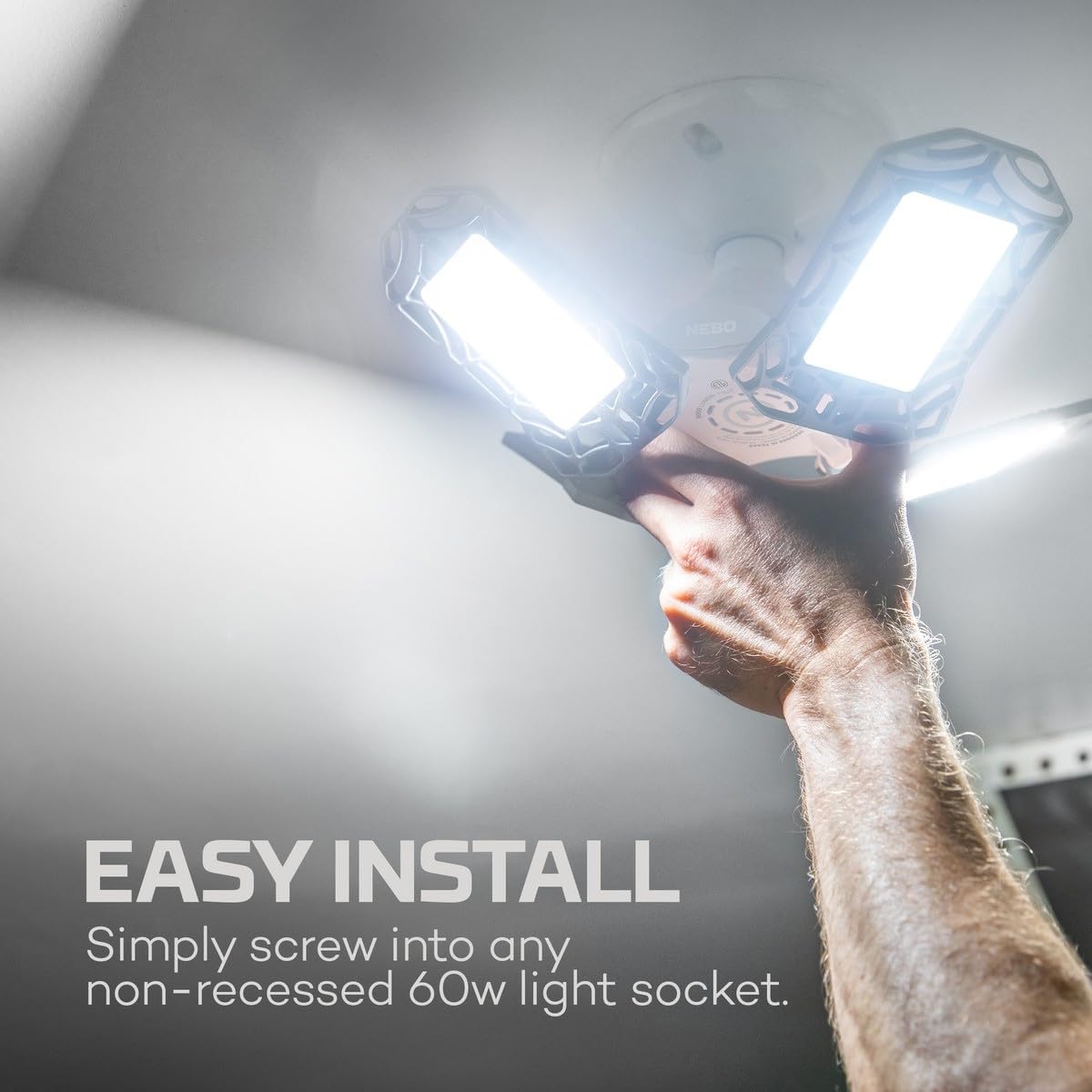 NEBO High Bright LED Garage Light, 9000 Lumen, 60W, Adjustable Panel, One Size, White, Model NEB-ARE-0001