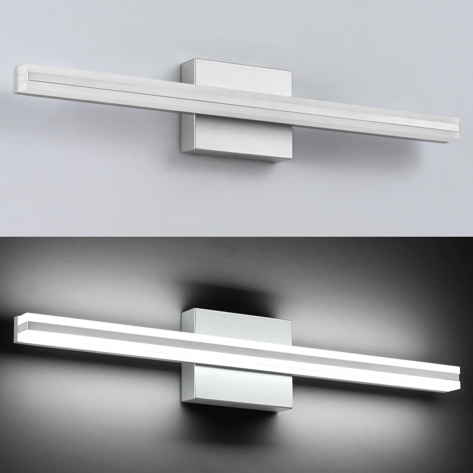 Solfart Silver Bathroom Vanity Lighting Fixtures Modern Led Lights Dimmable Vanity Light Over Mirror With Acrylic Light Bar