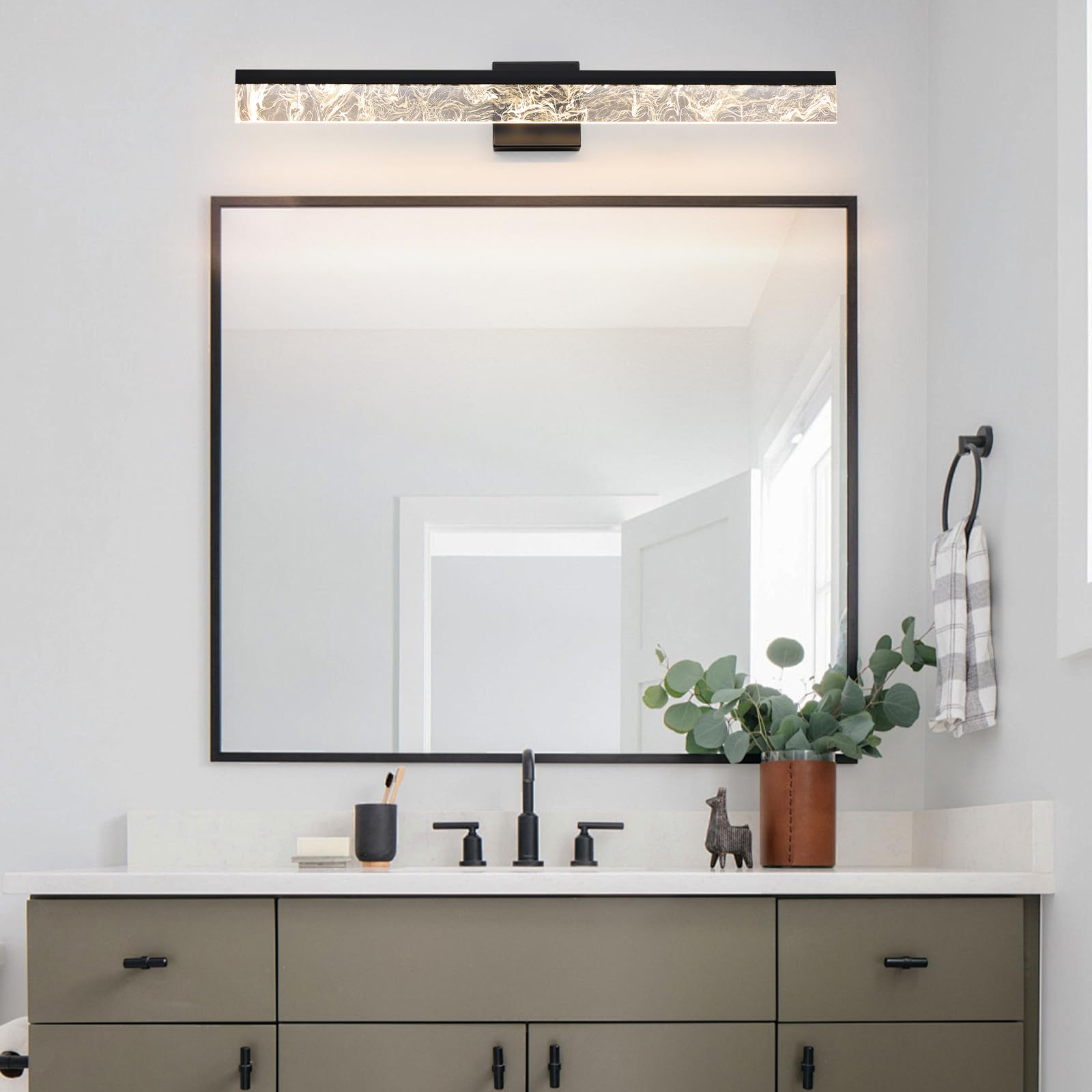 AIJIASI Modern Vanity Light Fixture, 32 Inch, 24W Dimmable LED, Black, Model 8205WL-32BK-US, Acrylic for Bathroom or Bedroom