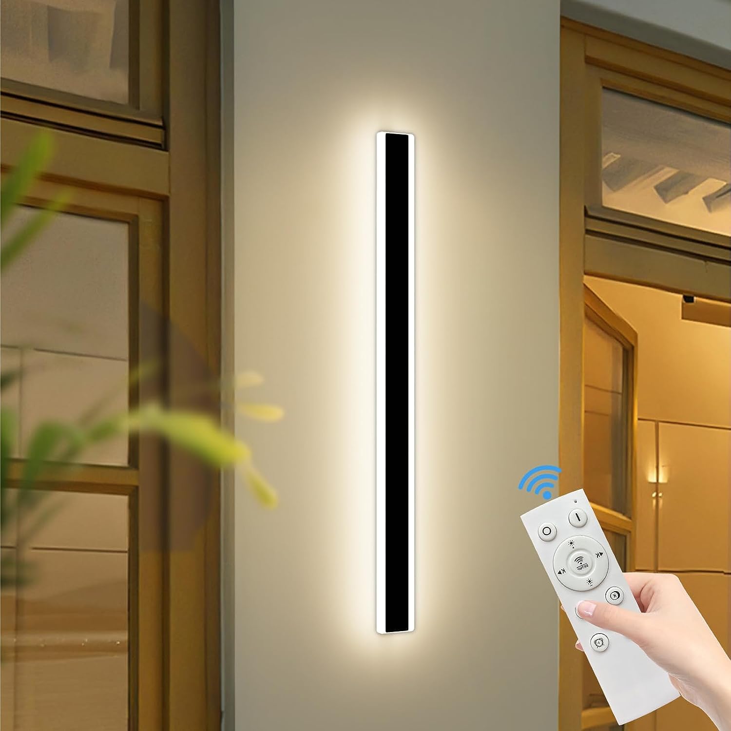Mikeru Modern Outdoor Wall Light, 3000k-6000k Dimmable Outdoor Wall Sconce 39inch Black Outdoor Exterior Lights with Remote Cont