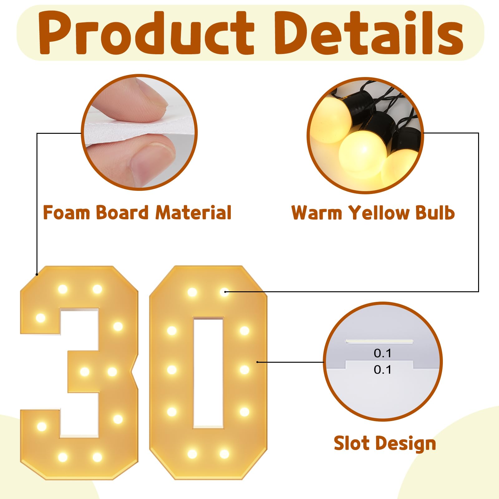 imprsv Light Up Numbers, 30th Birthday Decorations, Foam Board, 4FT Size, Marquee Style, Anniversary Party Kit