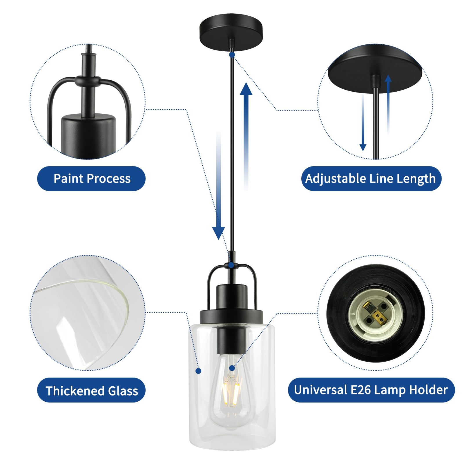 Seable Pendant Light Kitchen Island 3 Pack, Modern Hanging Light Fixtures With Clear Glass Shade, Black Pendant Lighting For Kit