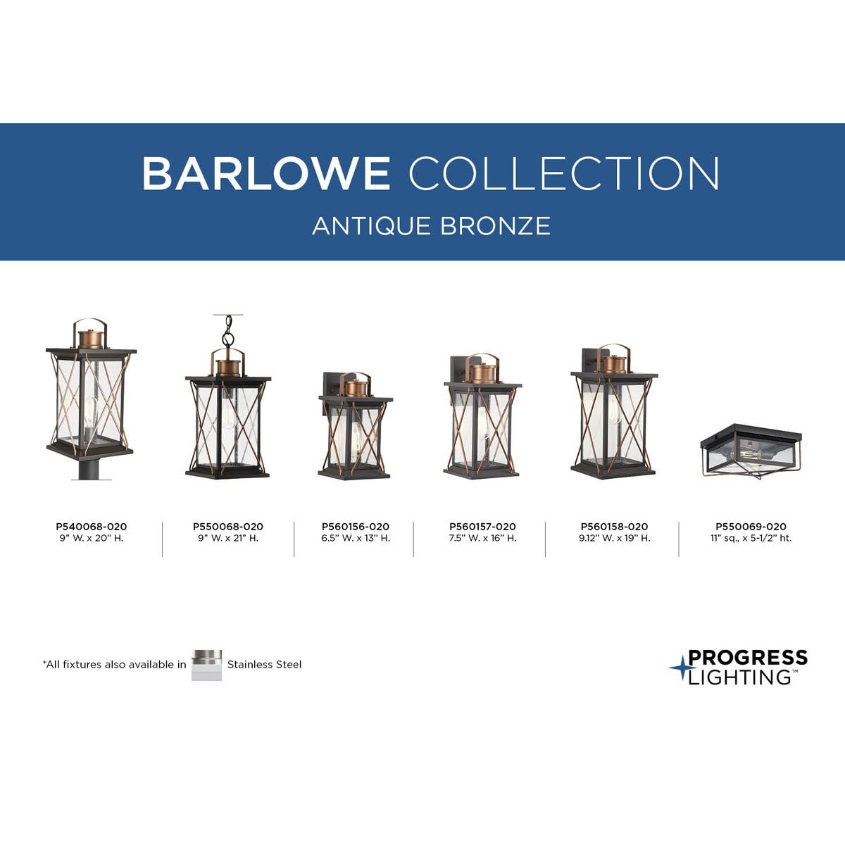 Progress Lighting Barlowe Outdoor Post Lantern Light, 1-Light, Clear Seeded Glass, Antique Bronze, 20inx9inx9in, Model P540068-020