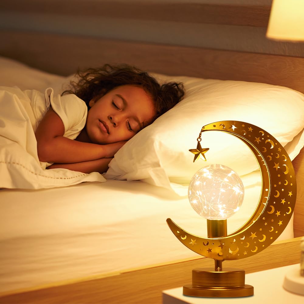 Decorkey Moon Lamp, Ramadan Decorations Indoor And Outdoor,Moon Star Lamp With Led Bulb & Timer Function Table Decor,Ramadan,Eid Home Decor, Gifts