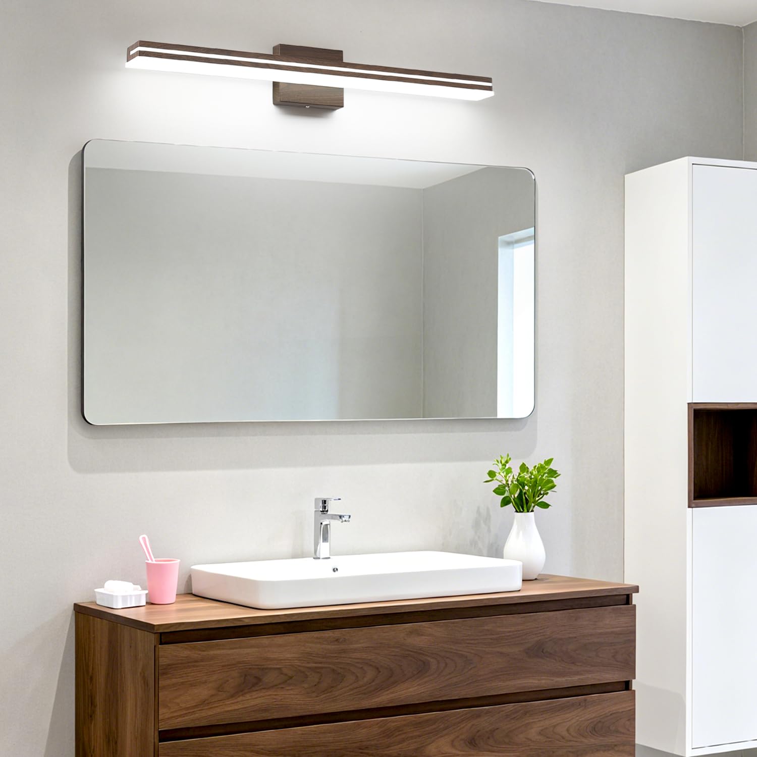 Sinerise 32-Inch Led Modern Bathroom Vanity Light Bar  Brown Modern Acrylic Bathroom Wall Lighting Fixtures Over Mirror (Cool White 6000K)