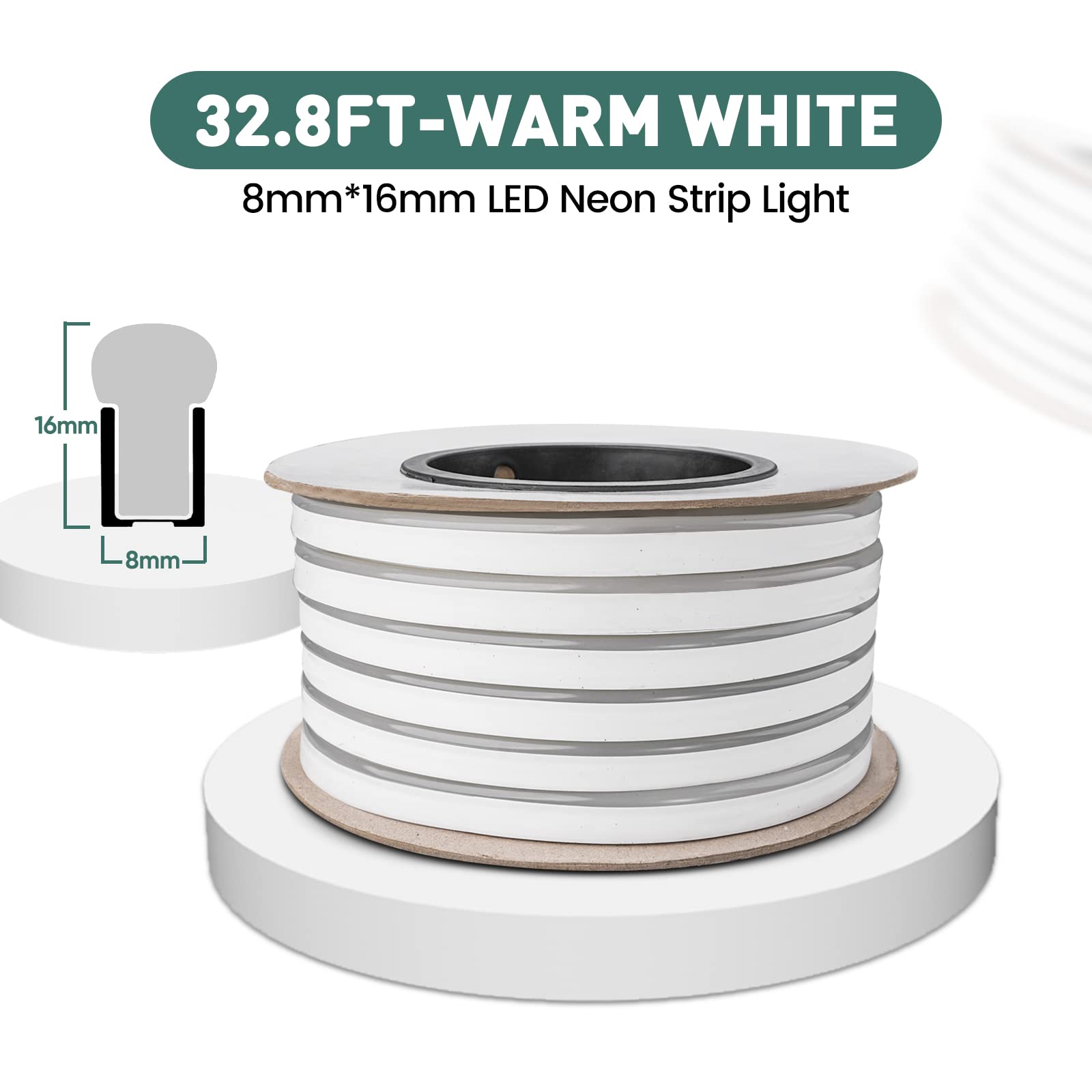 Gzbtech Flexible Led Neon Rope Lights 33Ft Ac 110-120V Waterproof Strip Light  120 Leds/M Cuttable Connectable Neon Lighting For Indoor Outdoor Home Decor/Commercial Building Use-Warm White 10M
