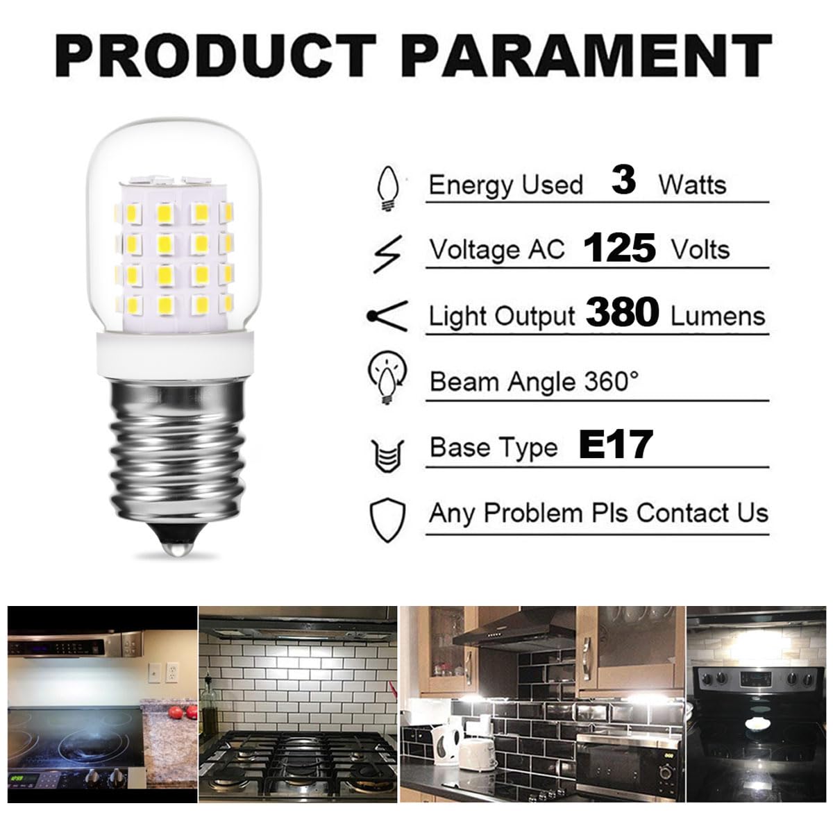 XRZT Microwave Light Bulbs E17 3W 5000K Daylight Glass 2 Pack