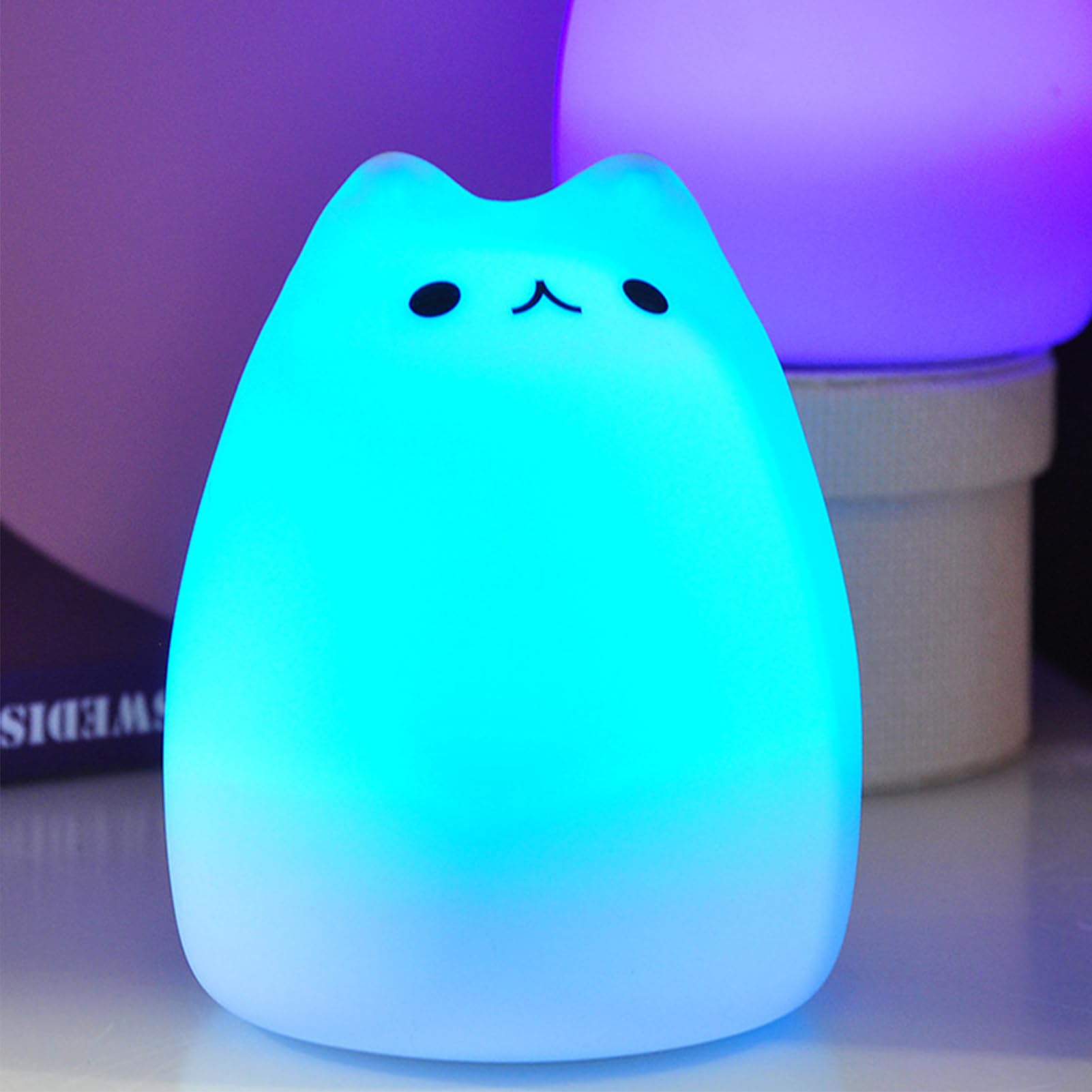 SMOORITA Cat Lamp, Cute Kitty Night Light with Remote Control, Christmas Gifts for Girls Boys Teens, Rechargeable Kids Night Lig