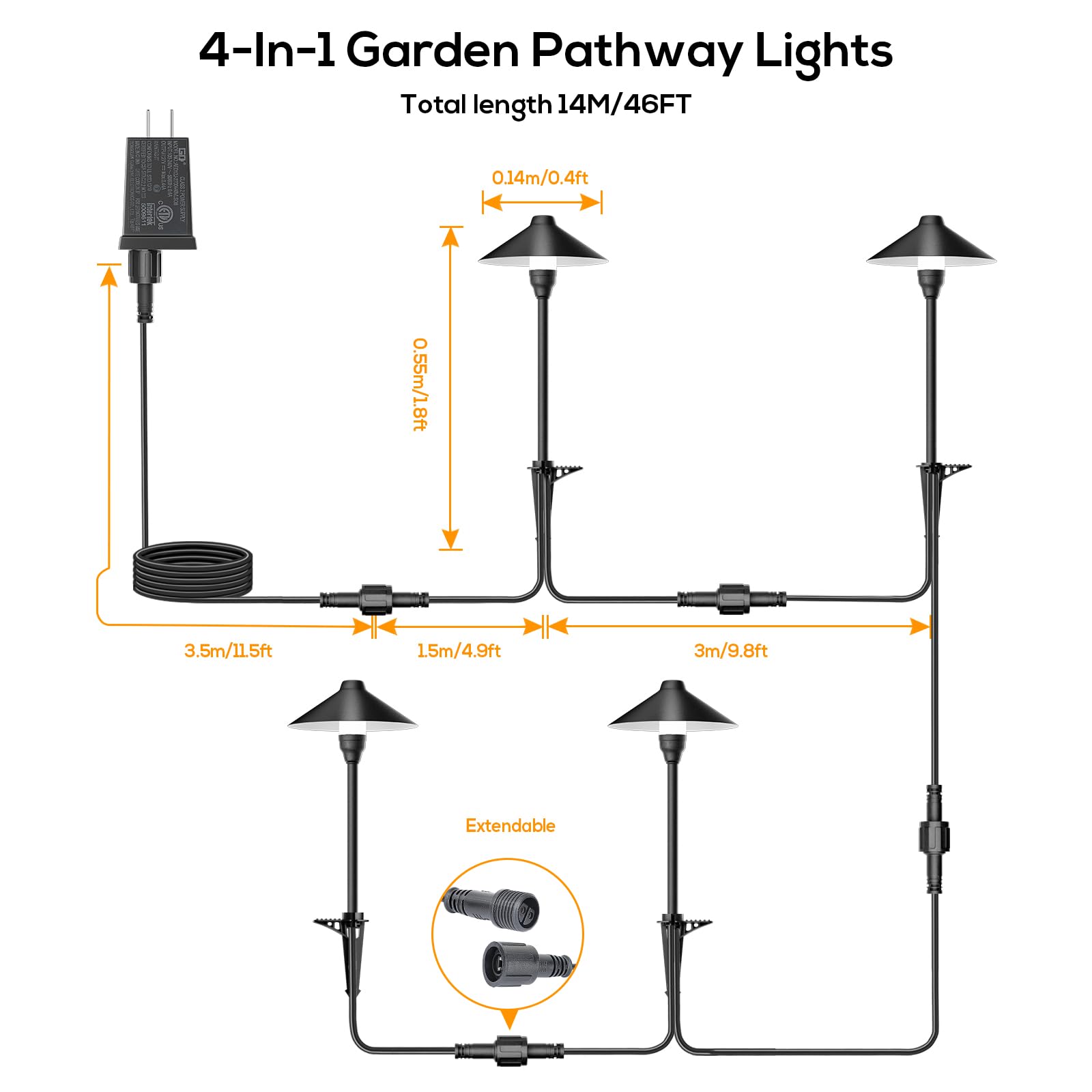 Neymlya Low Voltage Pathway Lights With Timer  Plug In Landscape Path Lights 4H/6H/8H Timing  3000K Led Landscape Lighting Ip65 Waterproof Etl Listed  Set Of 4 Lights Total 12W  Non-Hardwired