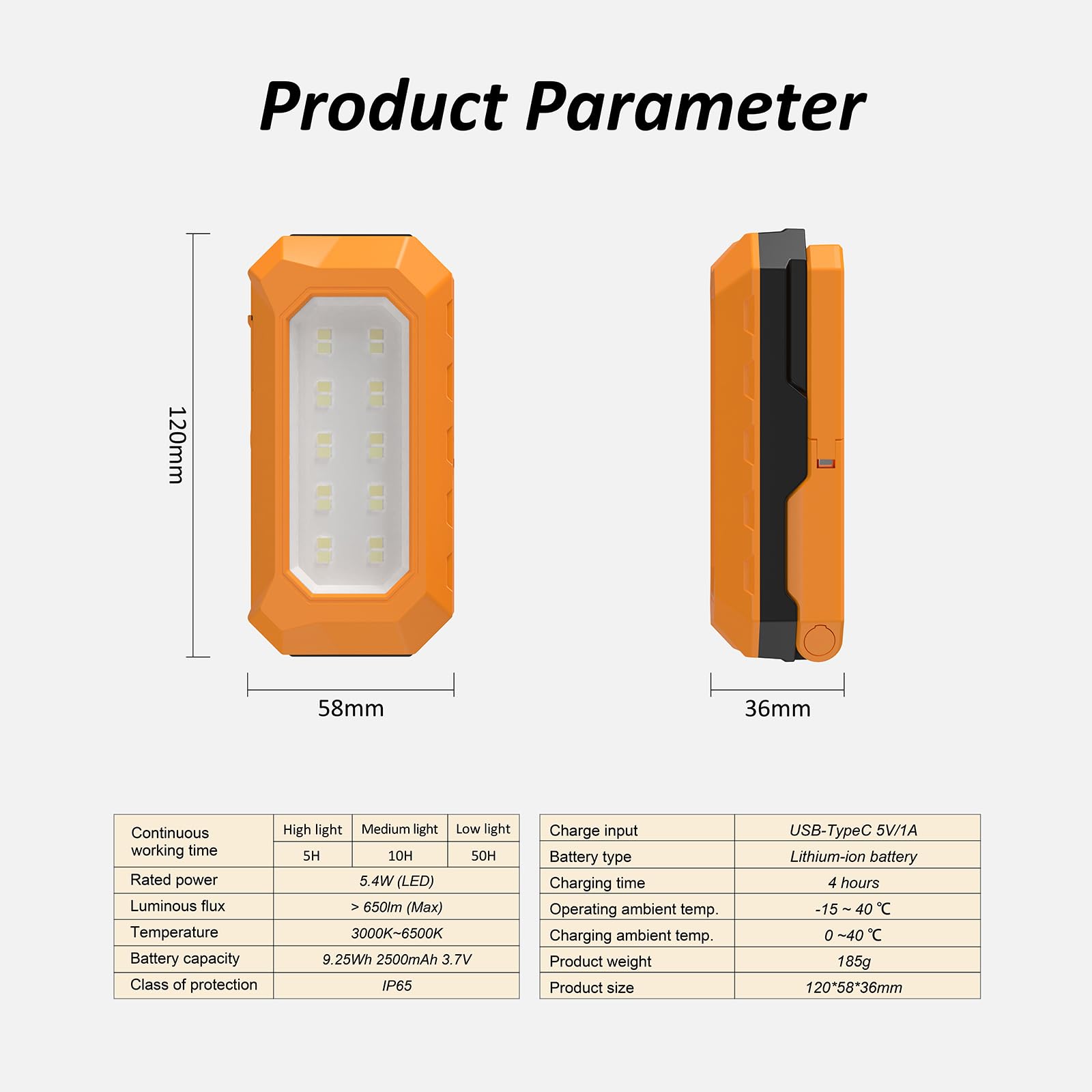ZASLEME Magnetic Work Light, 650 Lumens, Rechargeable, 180° Swivel Base, 50 Hours Power, Yellow, Model 2300 010002WL