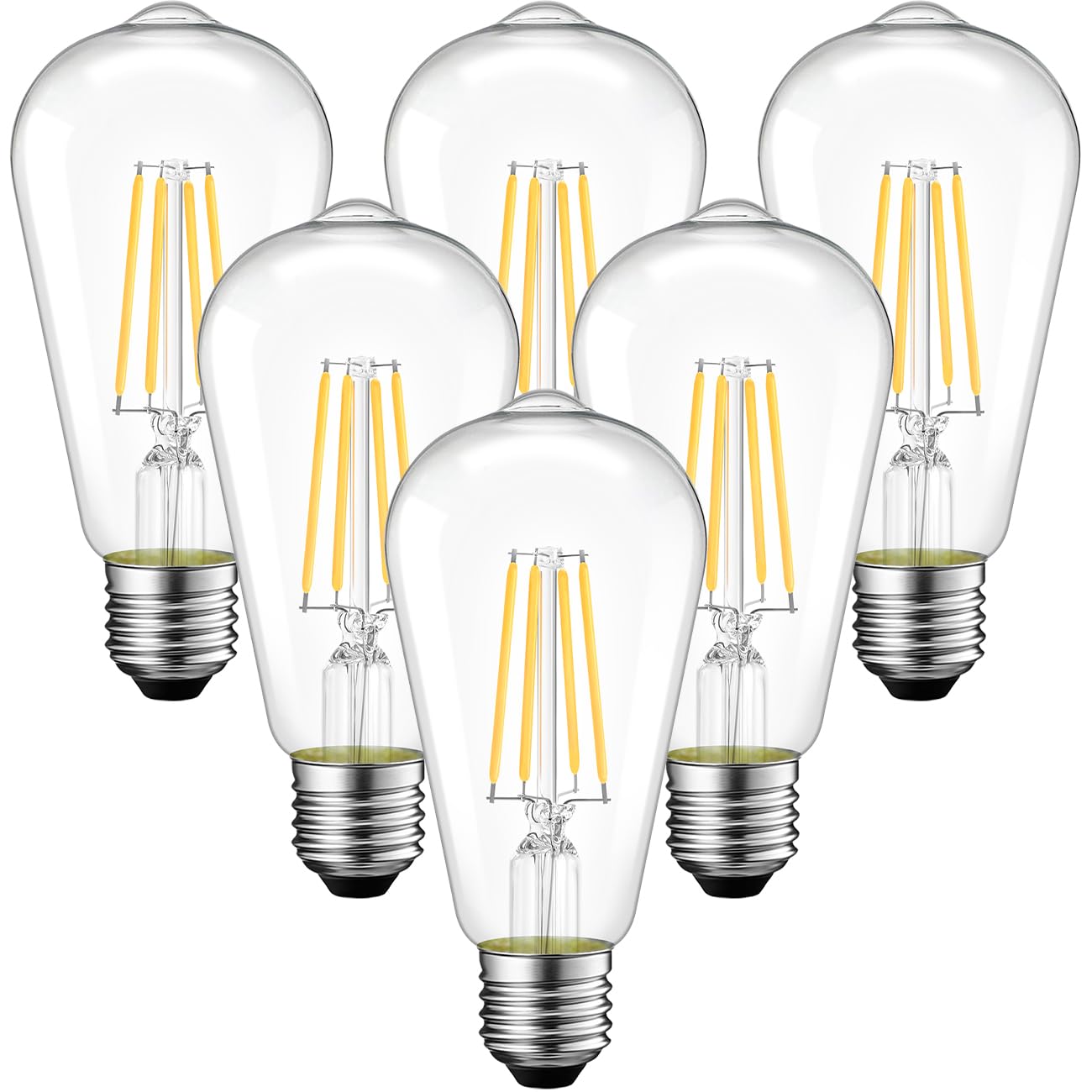 Anwio Vintage Led Edison Bulbs 6-Pack, 7W, Equivalent 60W, Non-Dimmable, St58 2700K Warm White Antique Led Filament Bulbs,E26 Me