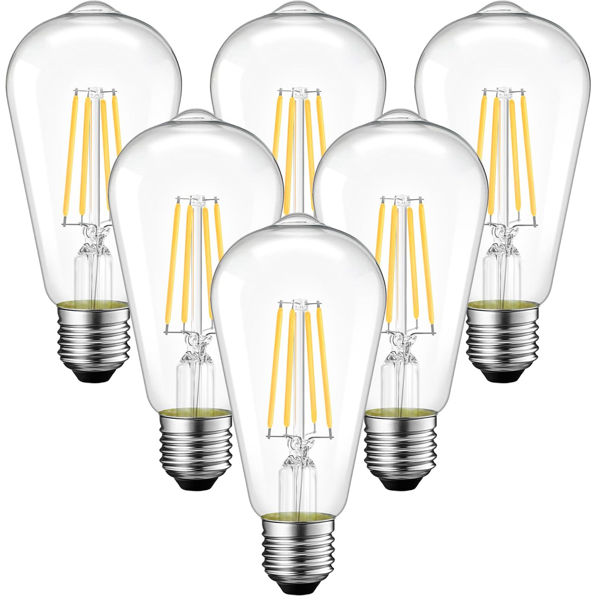 Anwio Vintage Led Edison Bulbs 6-Pack, 7W, Equivalent 60W, Non-Dimmable, St58 2700K Warm White Antique Led Filament Bulbs,E26 Me