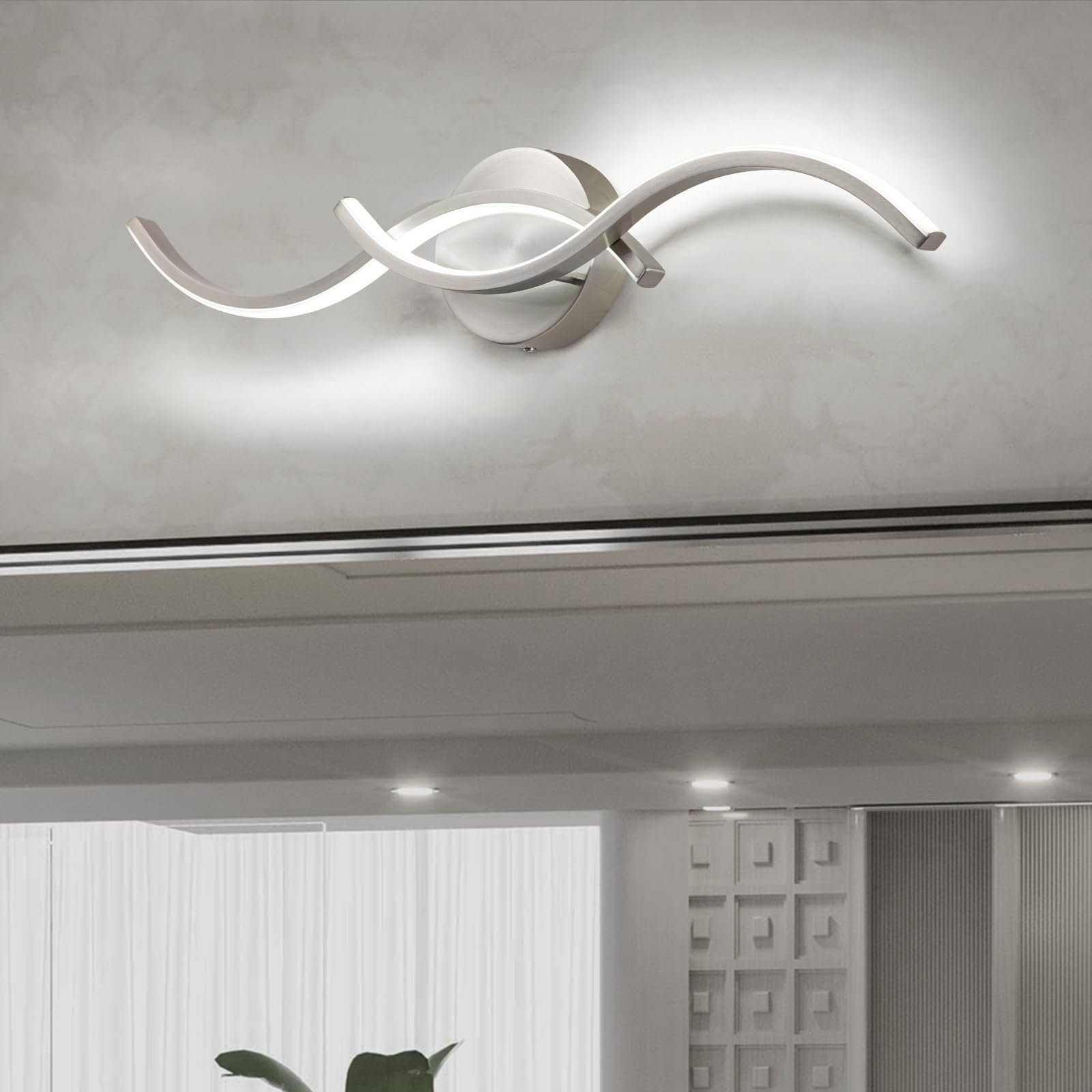 Edislive Modern Wave Led Vanity Light Dimmable Modern Led Vanity Light Fixtures Linear Wall Sconce With Acrylic Strip Shade,24 In Led Vanity Lights For Bathroom Bedroom Makeup Living Room, Nickel