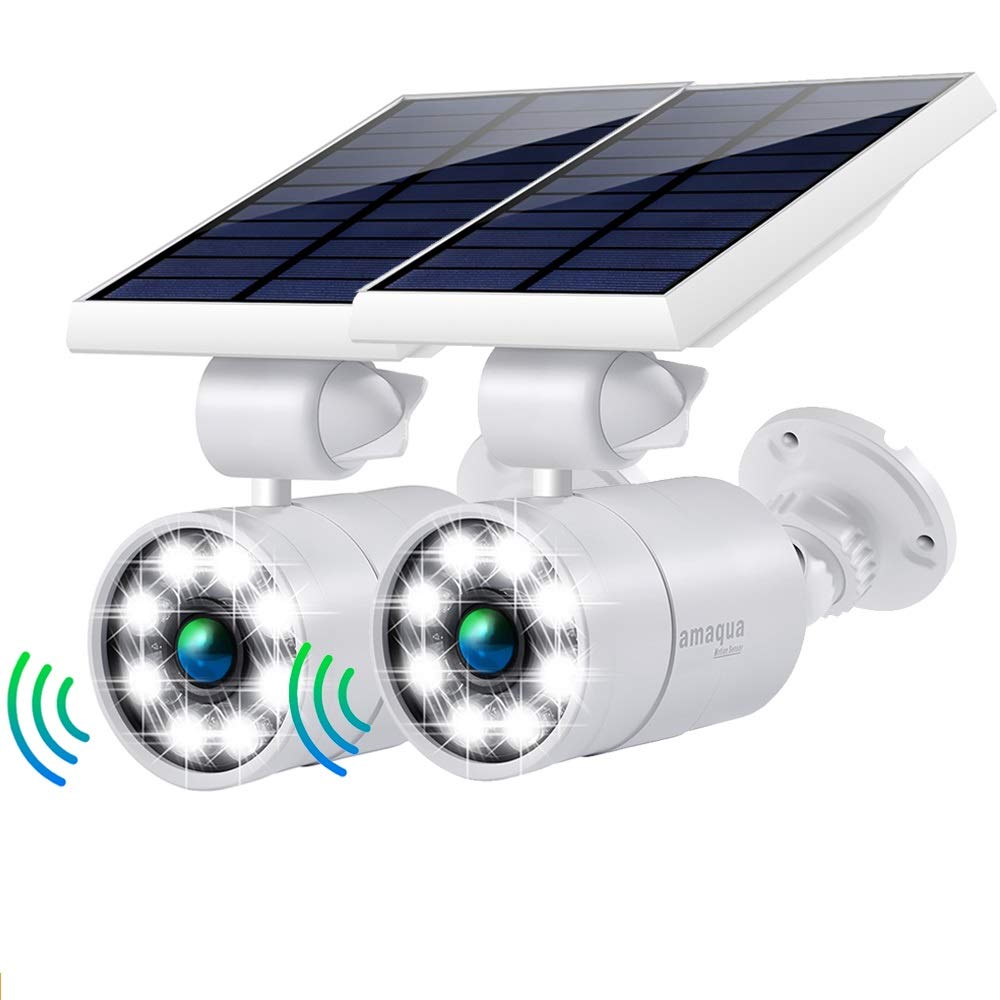Amaqua Solar Motion Sensor Lights, 1400-Lumen, 9W Led, Outdoor Security Spotlight, White, 2 Pcs