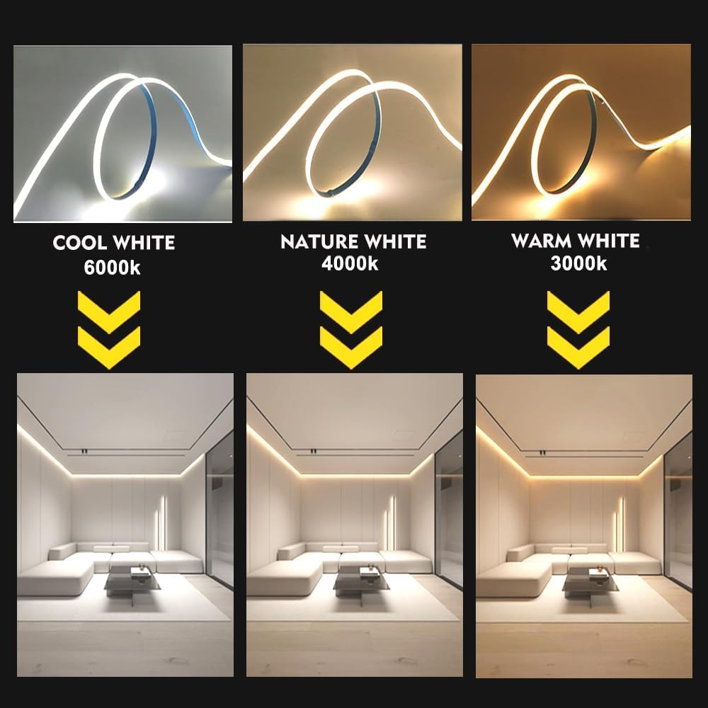 CUBITOR Dimmable COB LED Strip Light 1M with Remote Control, Warm White 2700K, USB Type-C, PVC Material, Model 1M-5V-2700